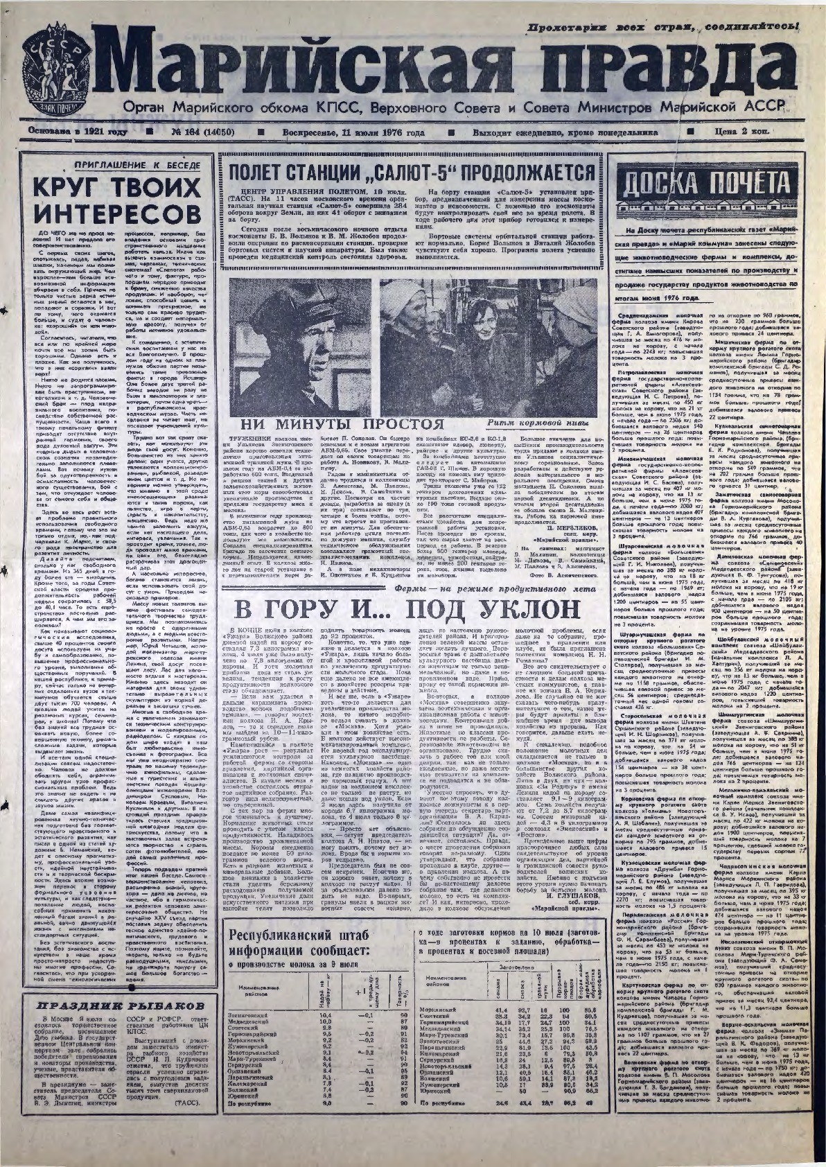 Газета «Марийская правда» от 11.07.1976