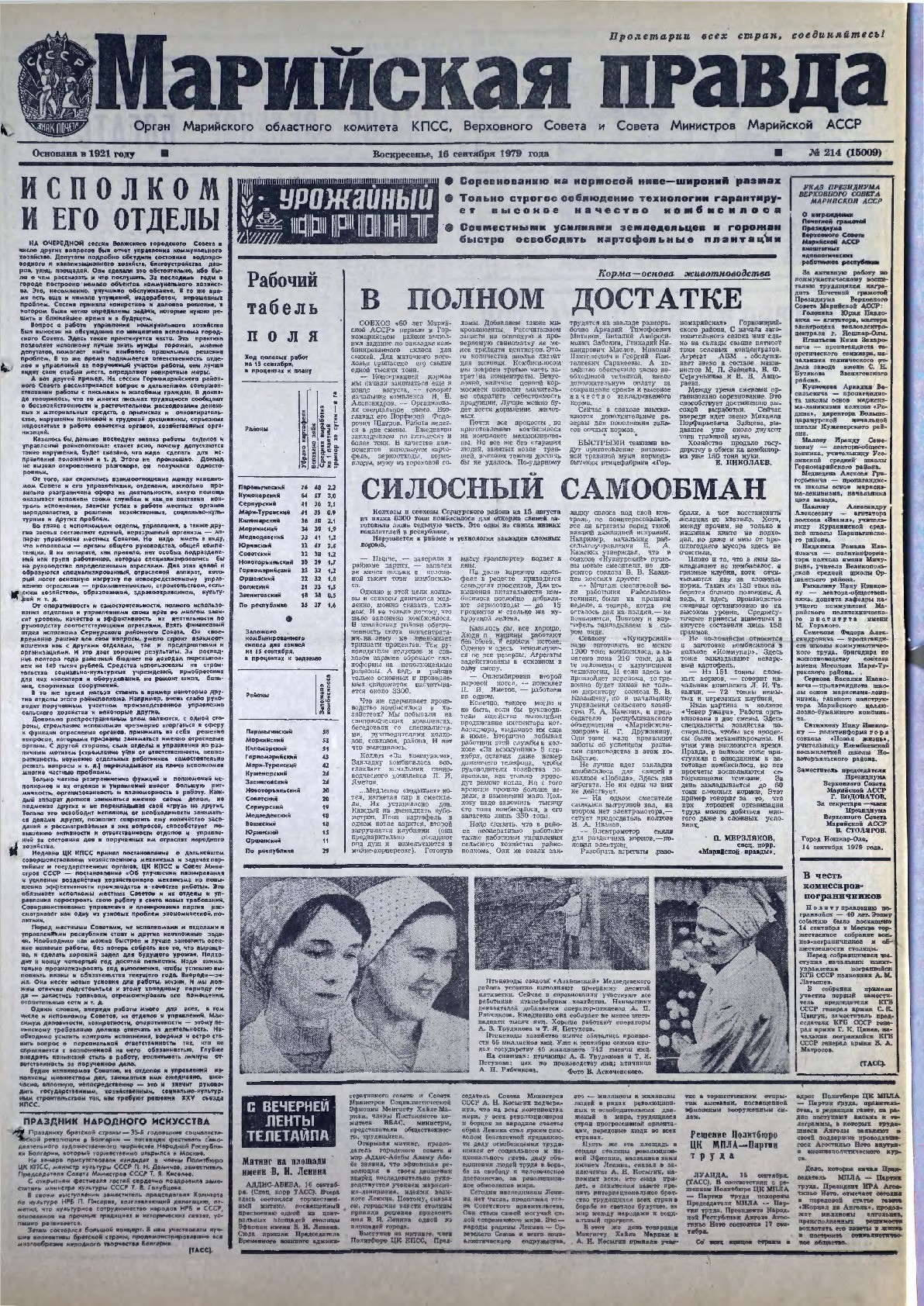 Газета «Марийская правда» от 16.09.1979