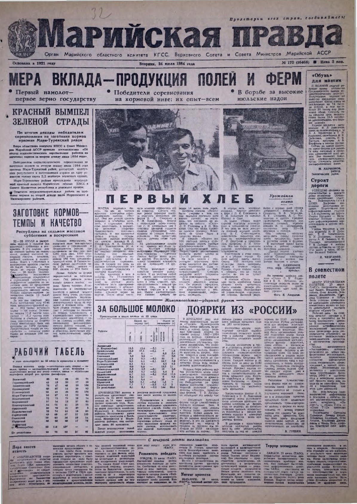 Газета «Марийская правда» от 24.07.1984