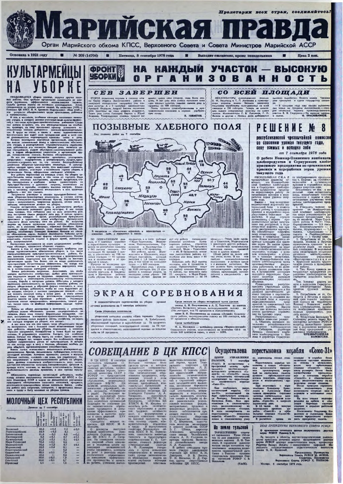 Газета «Марийская правда» от 08.09.1978