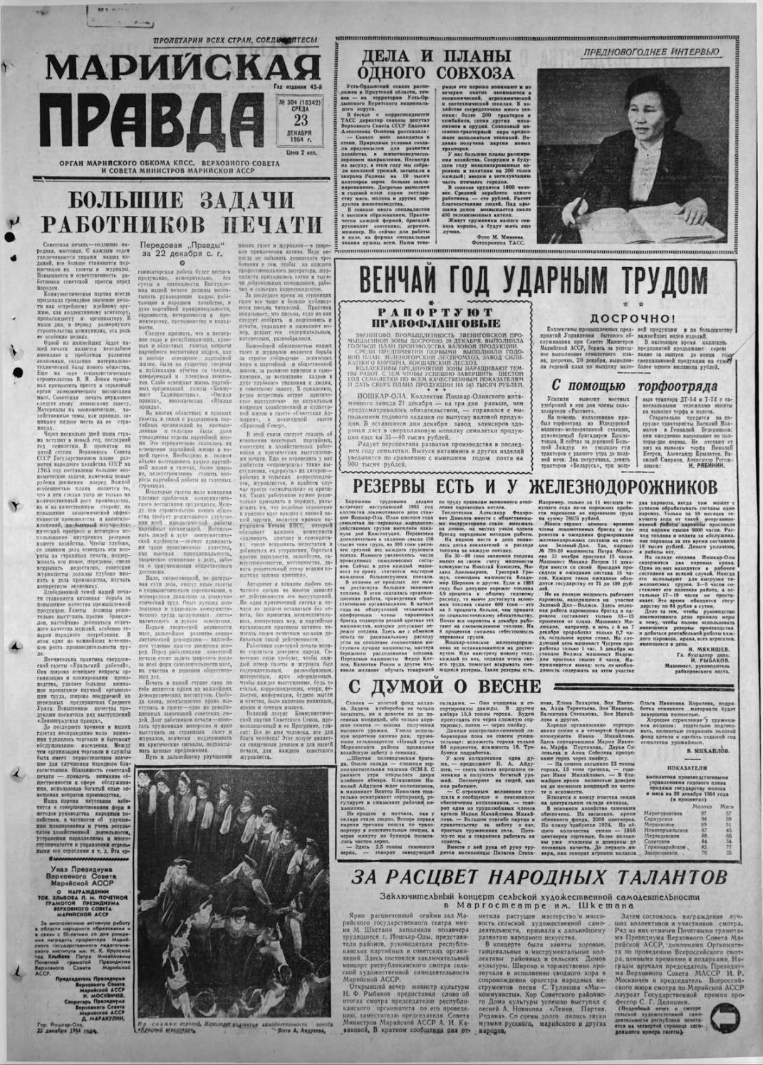 Газета «Марийская правда» от 23.12.1964