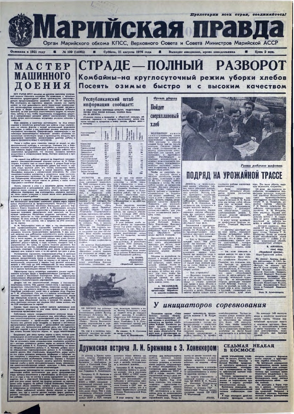 Газета «Марийская правда» от 21.08.1976