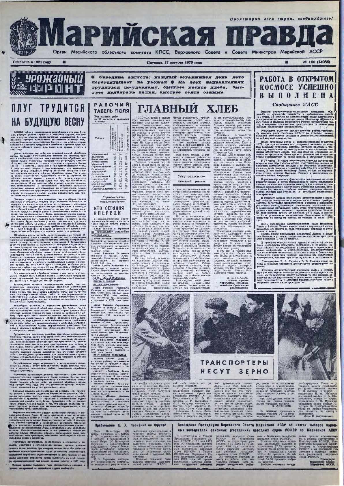 Газета «Марийская правда» от 17.08.1979