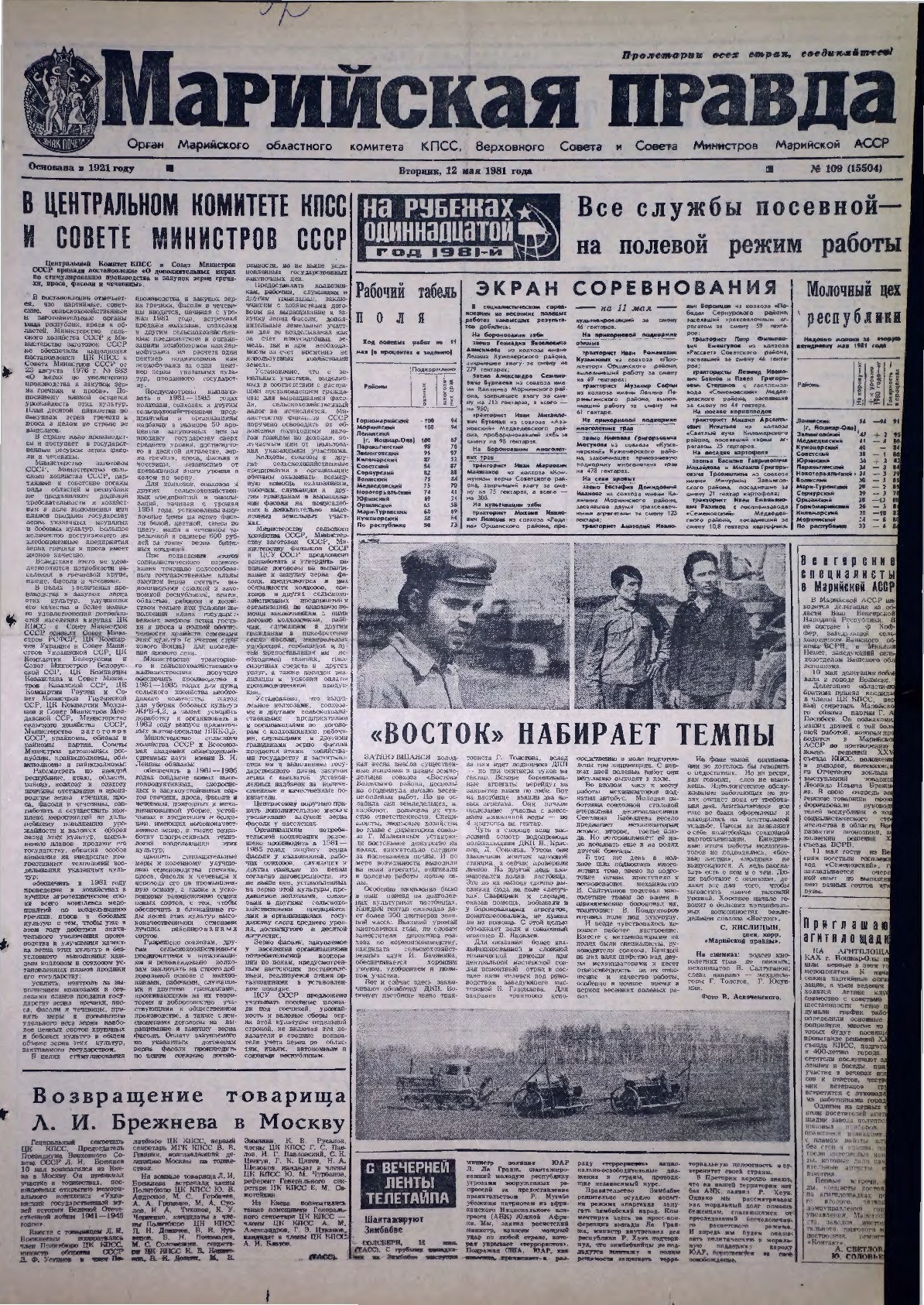 Газета «Марийская правда» от 12.05.1981