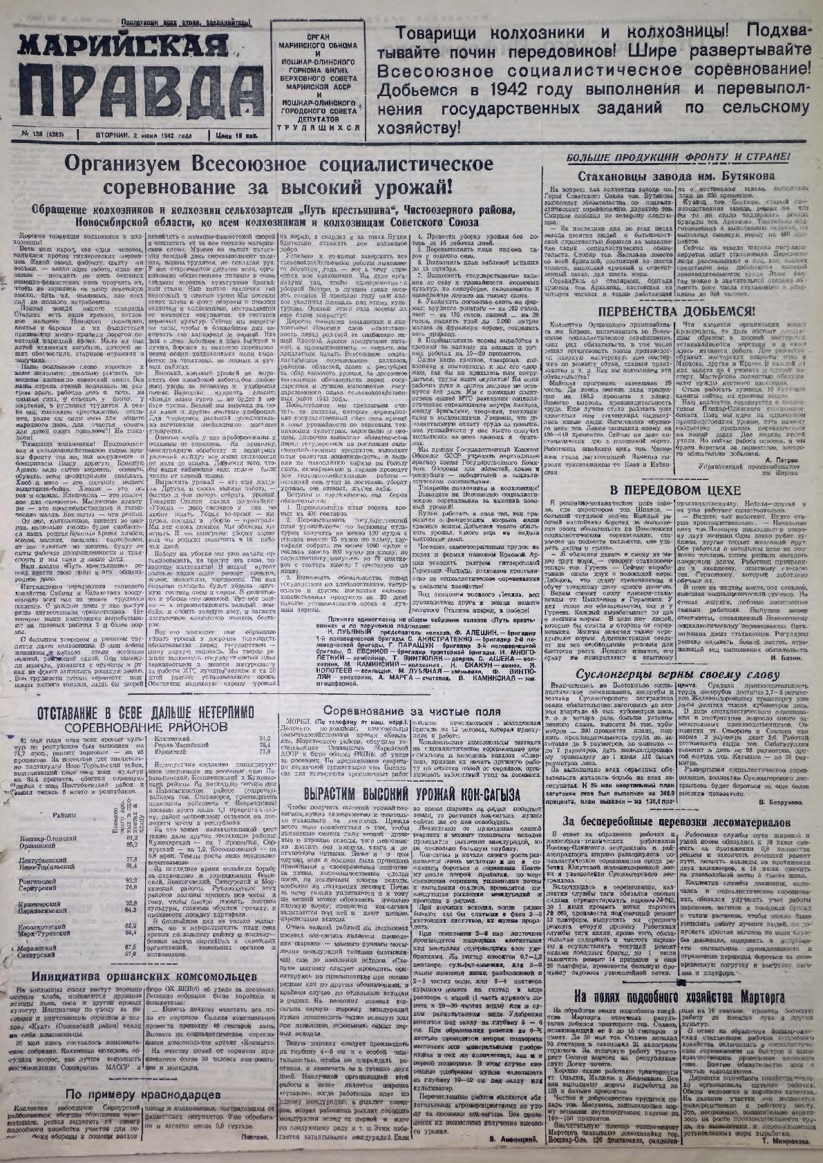 Газета «Марийская правда» от 02.06.1942