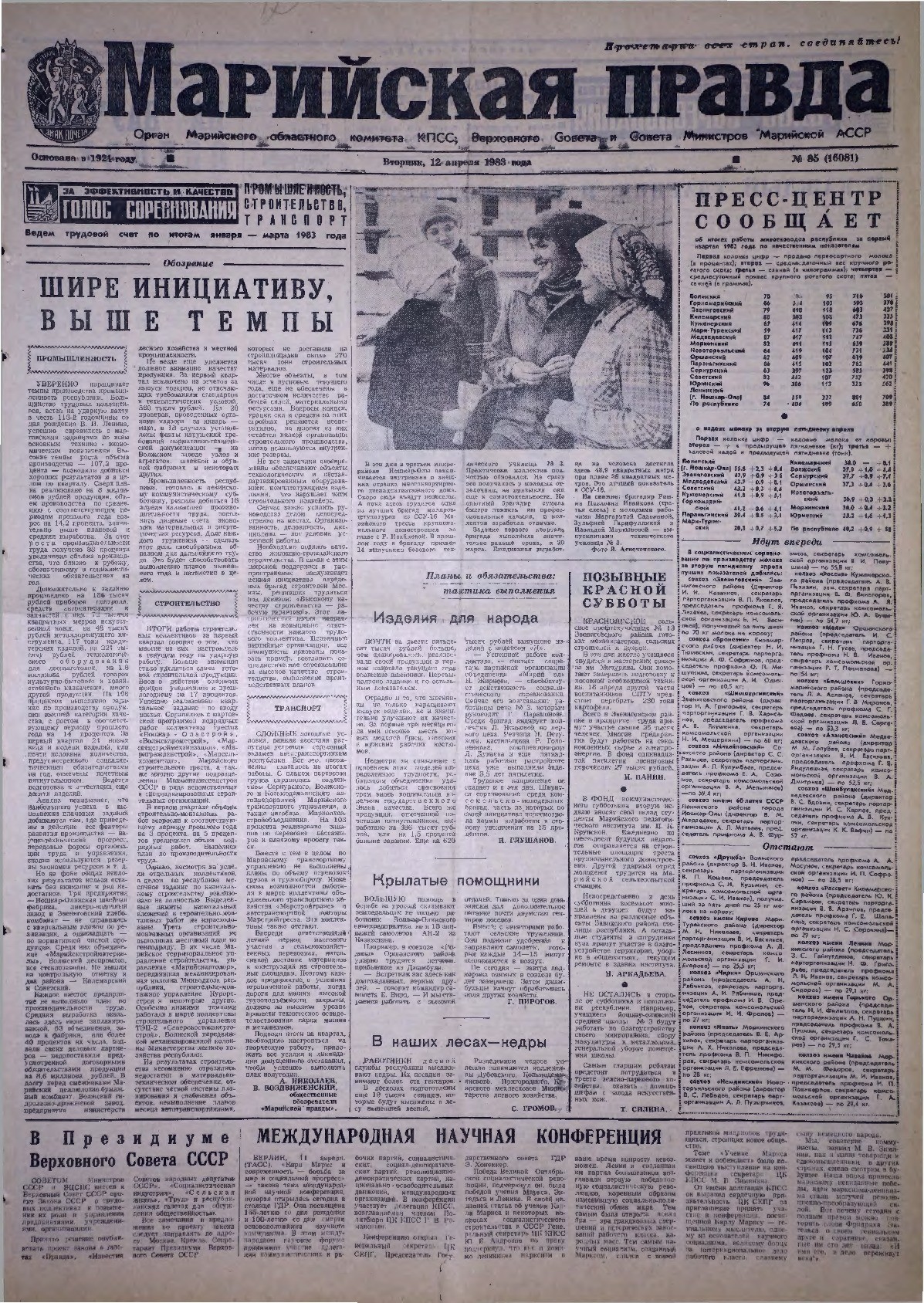 Газета «Марийская правда» от 12.04.1983