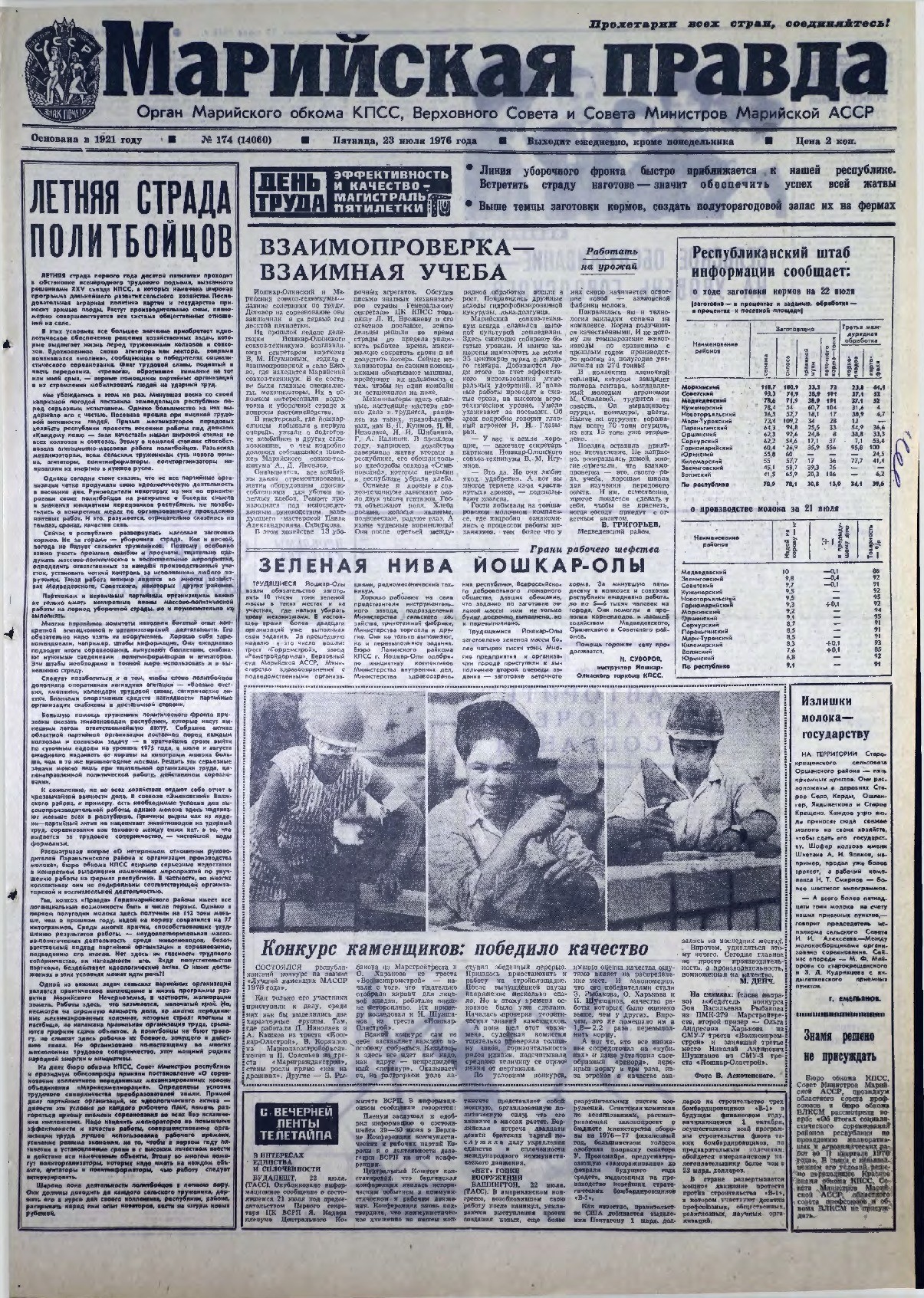 Газета «Марийская правда» от 23.07.1976