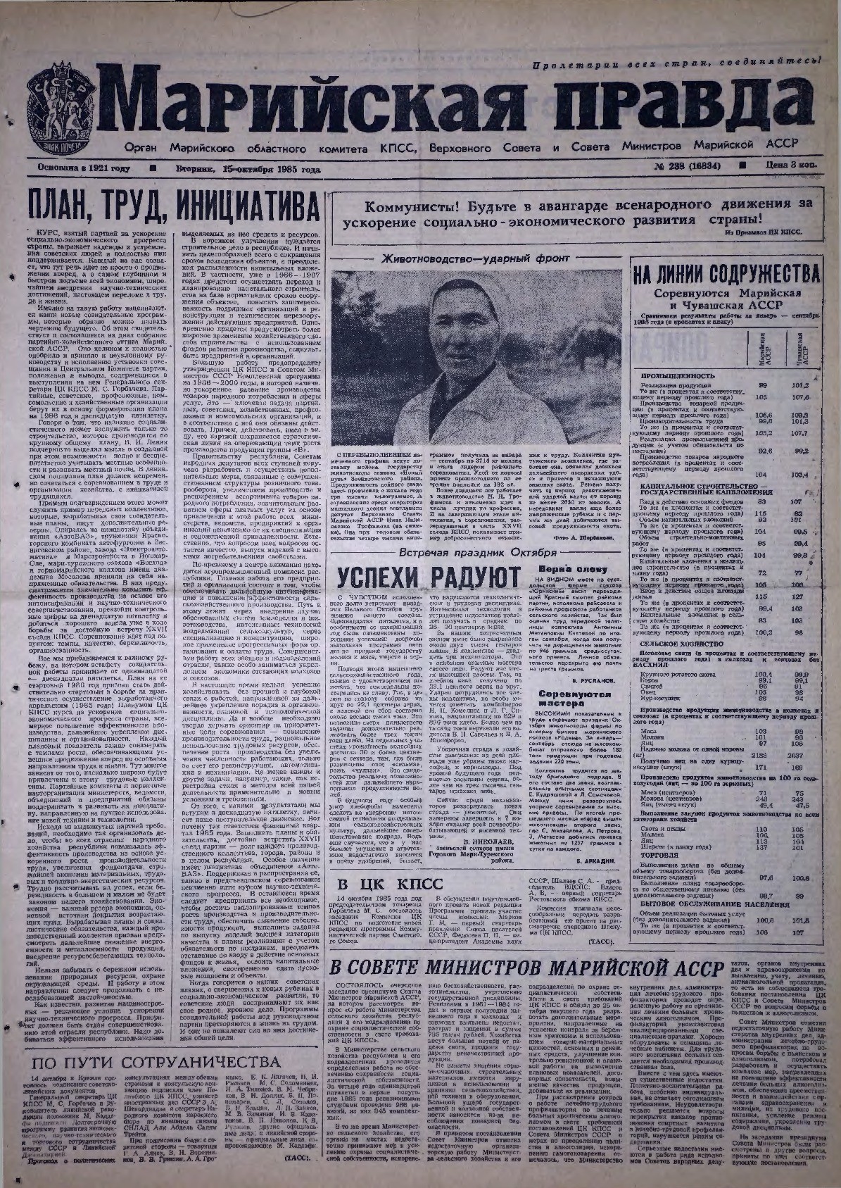 Газета «Марийская правда» от 15.10.1985