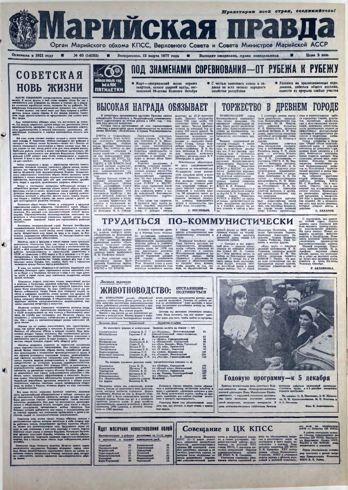 Газета «Марийская правда» от 13.03.1977