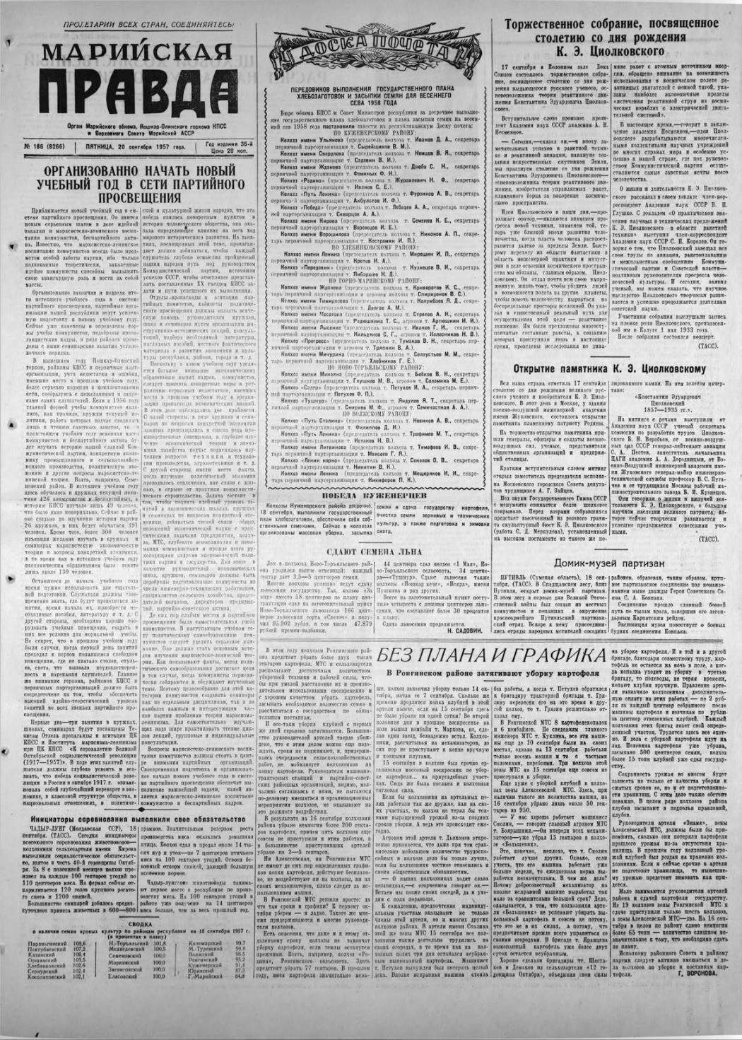 Газета «Марийская правда» от 20.09.1957