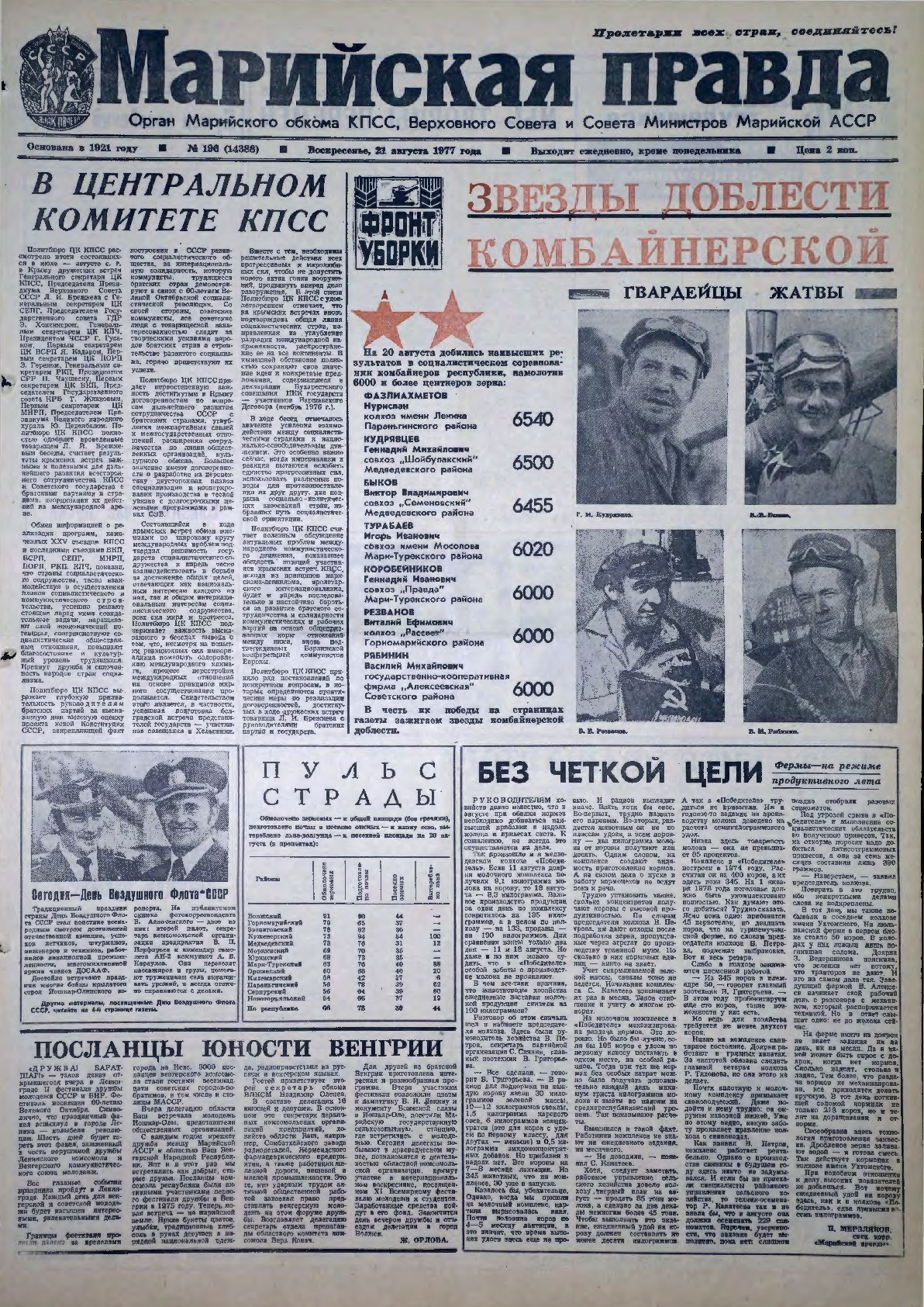 Газета «Марийская правда» от 21.08.1977