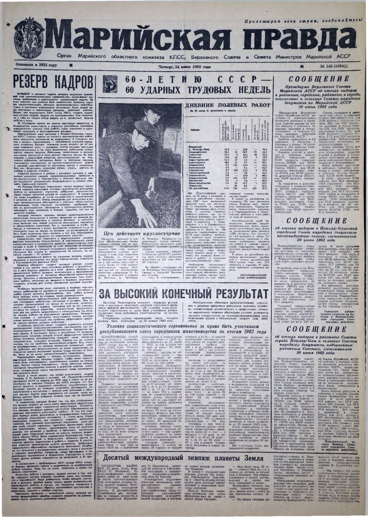 Газета «Марийская правда» от 24.06.1982