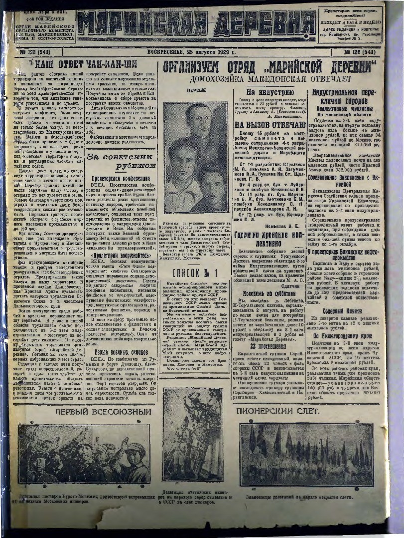 Газета «Марийская деревня» от 25.08.1929