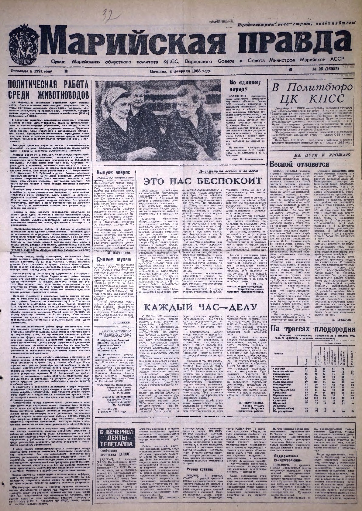 Газета «Марийская правда» от 04.02.1983