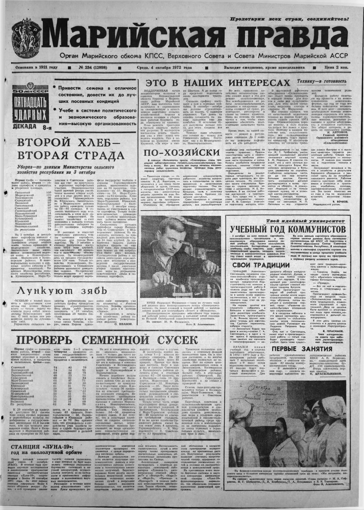 Газета «Марийская правда» от 04.10.1972