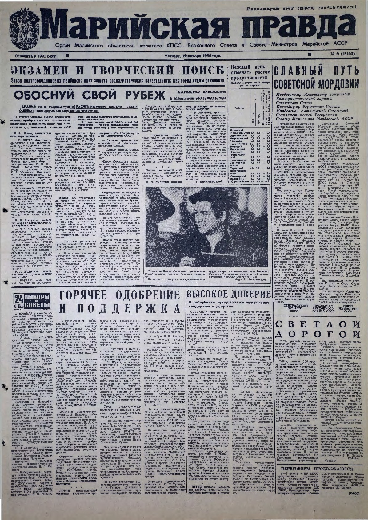 Газета «Марийская правда» от 10.01.1980