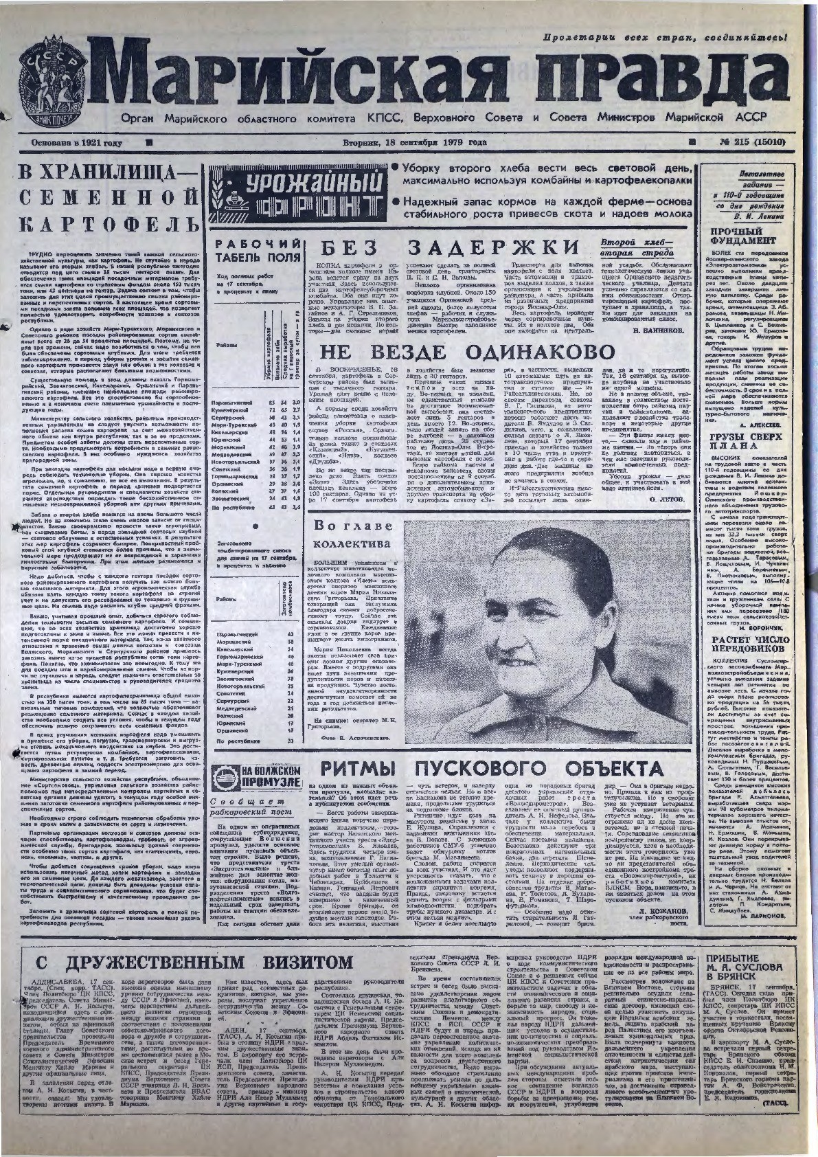 Газета «Марийская правда» от 18.09.1979