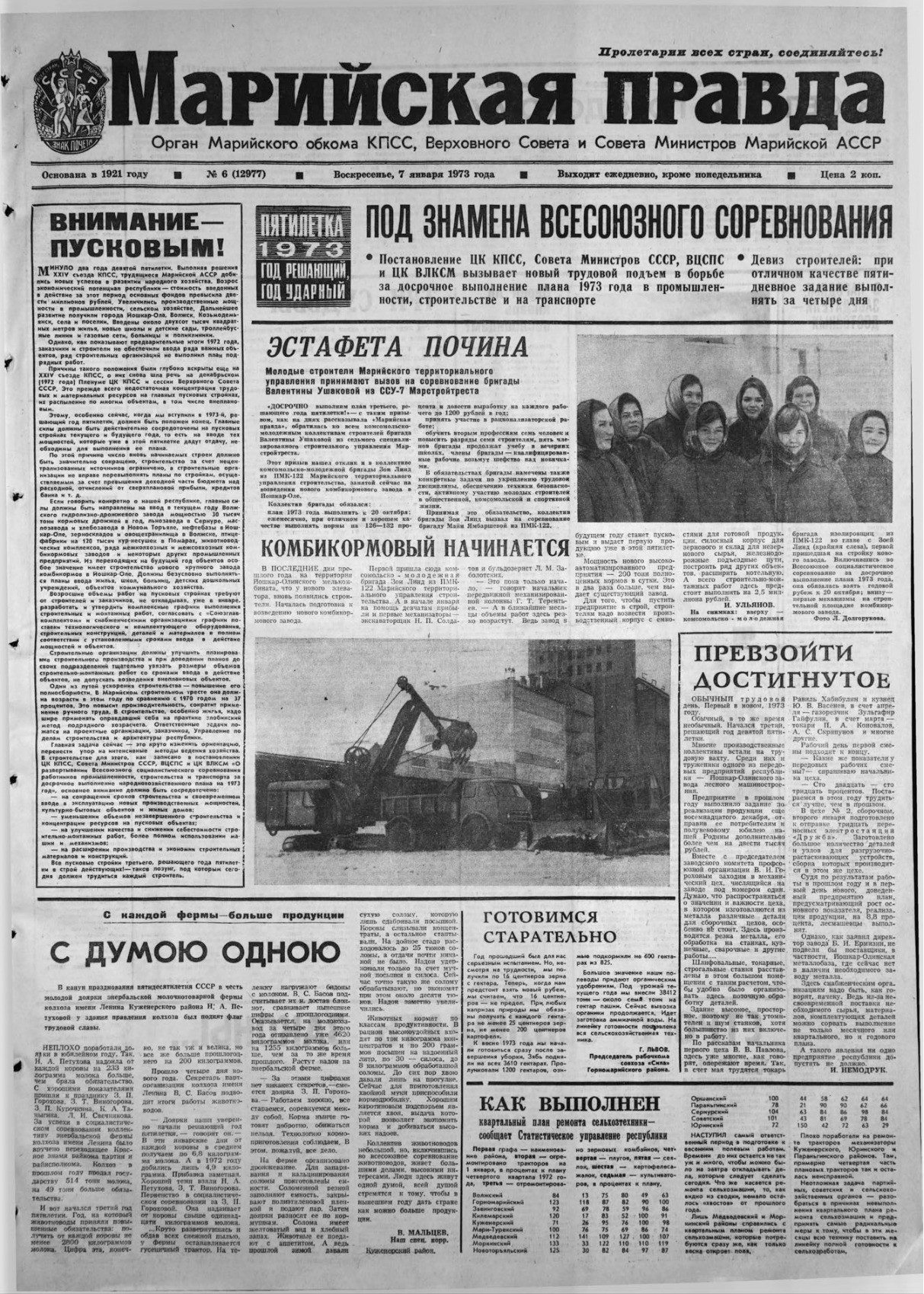 Газета «Марийская правда» от 07.01.1973