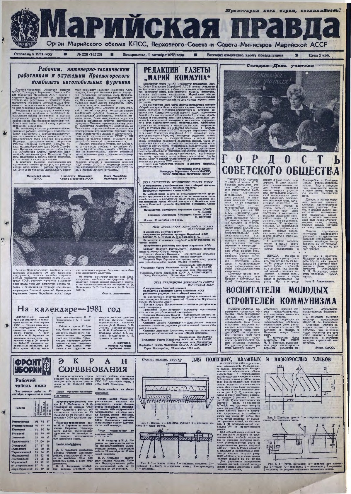 Газета «Марийская правда» от 01.10.1978