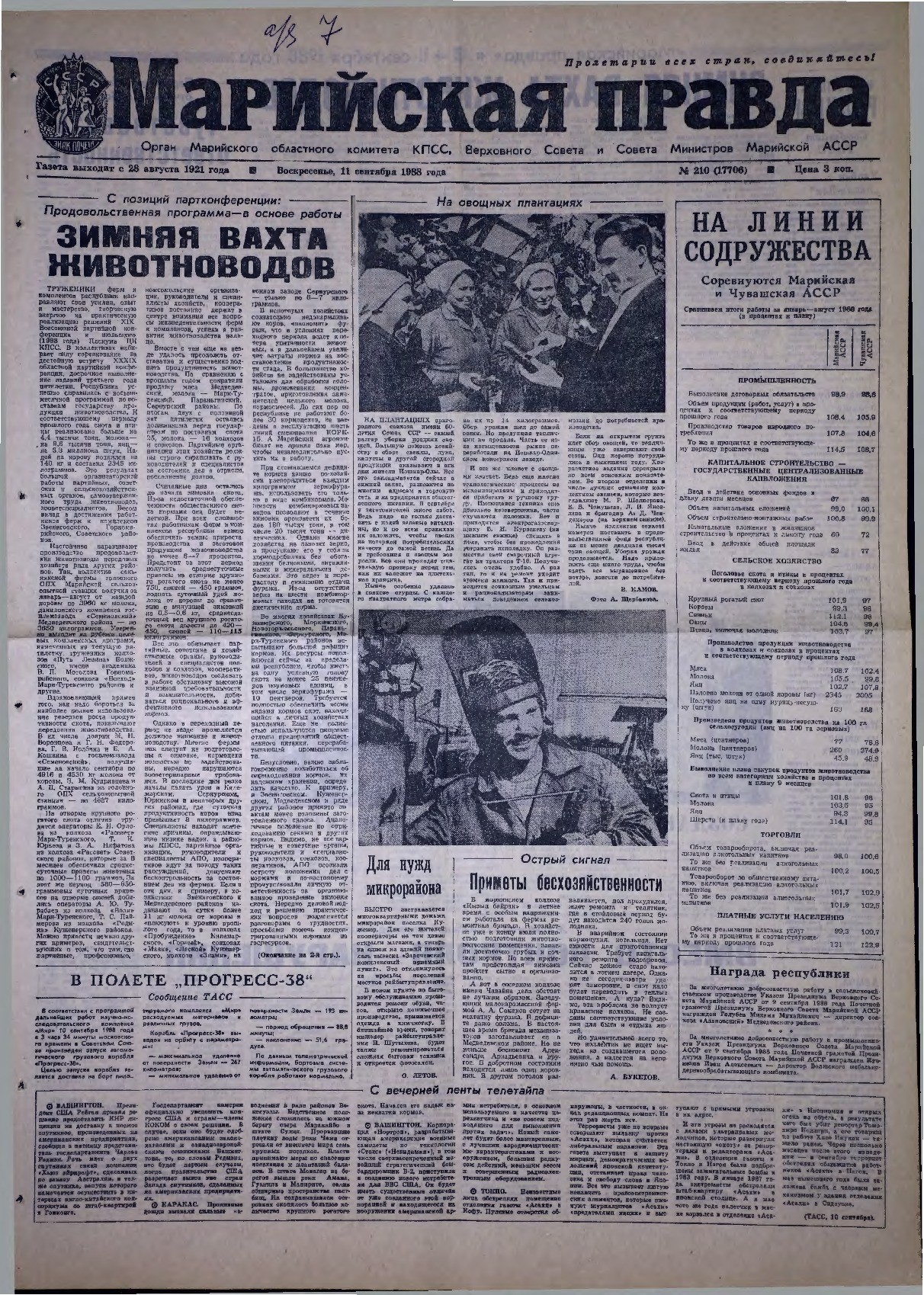 Газета «Марийская правда» от 11.09.1988