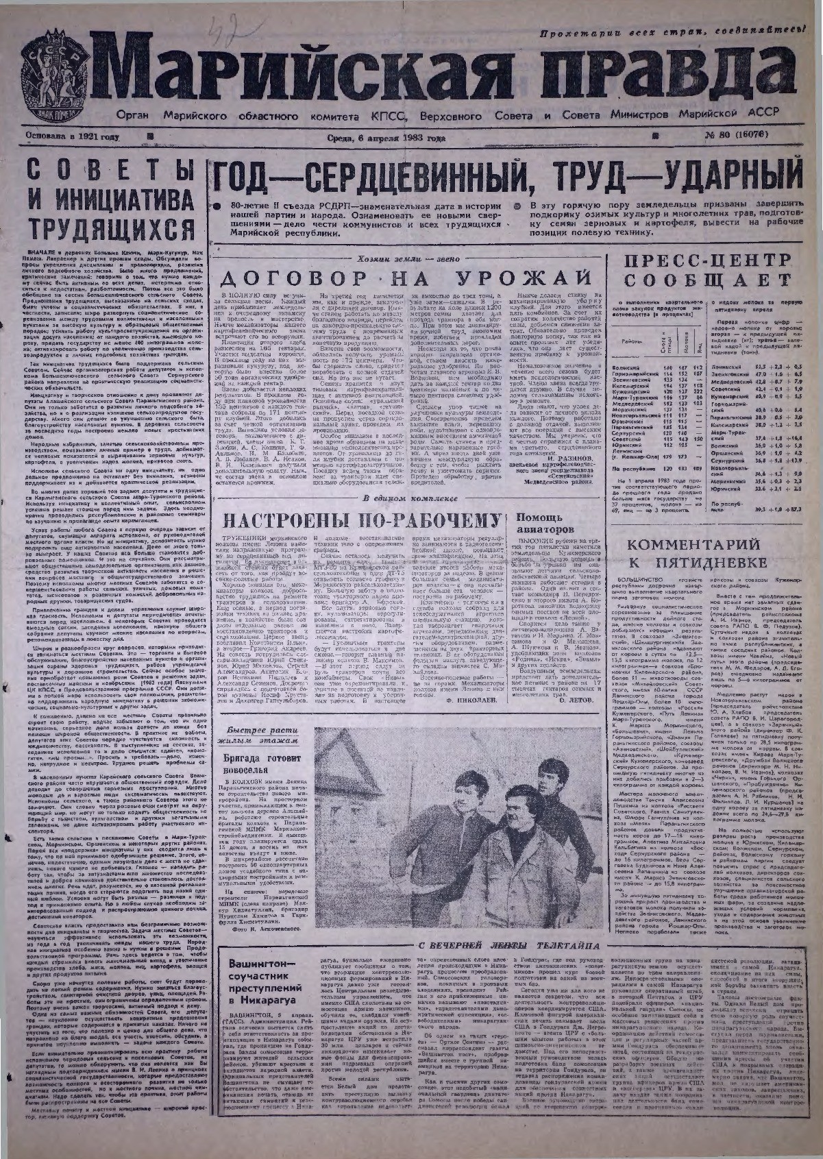 Газета «Марийская правда» от 06.04.1983