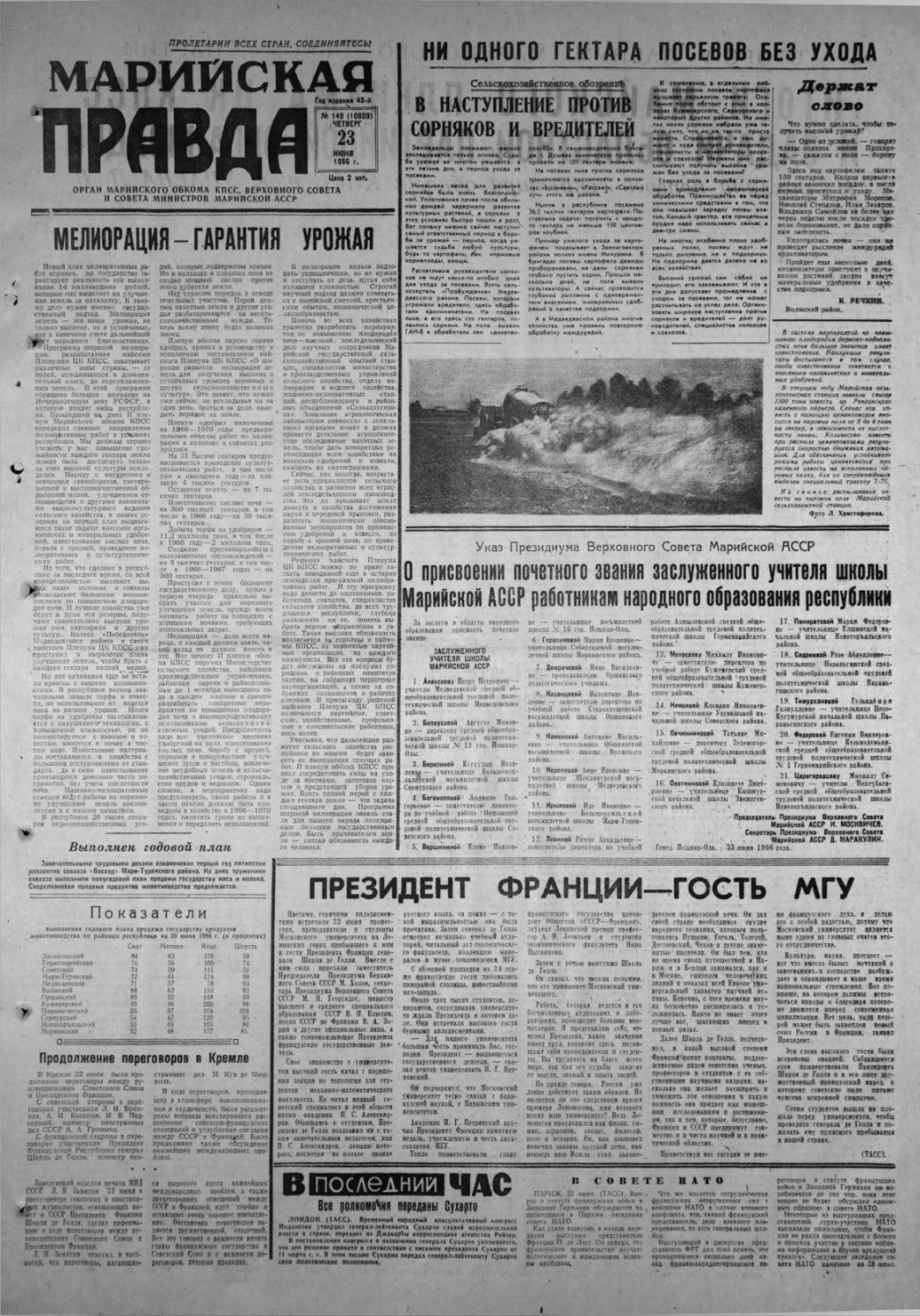 Газета «Марийская правда» от 23.06.1966