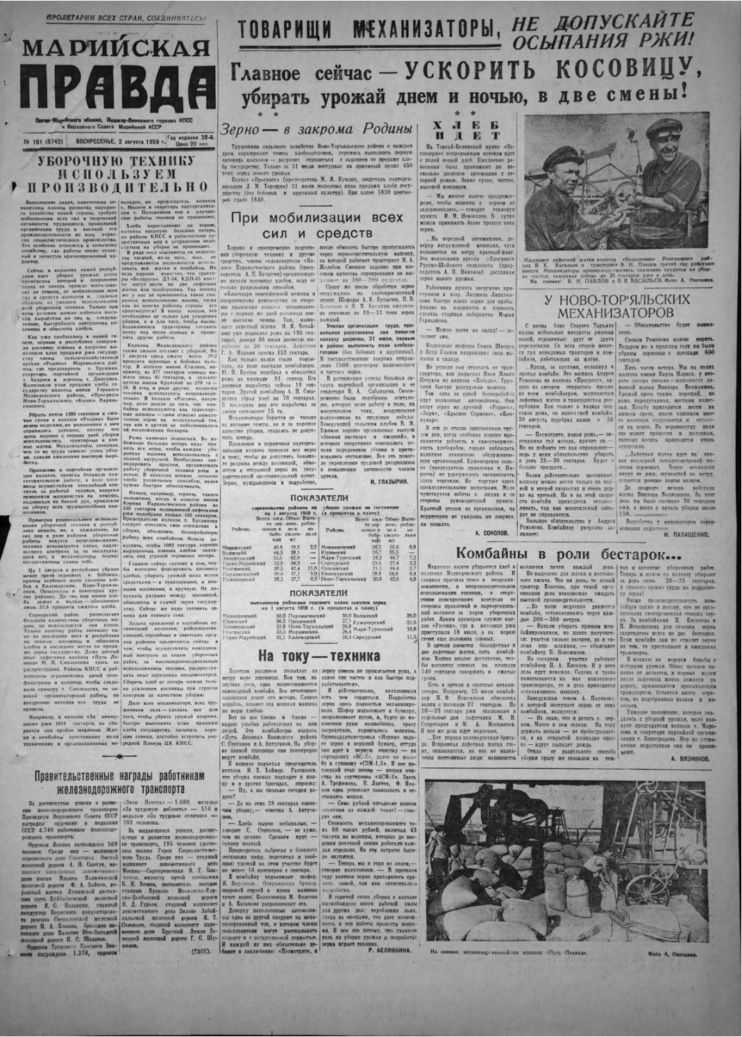 Газета «Марийская правда» от 02.08.1959