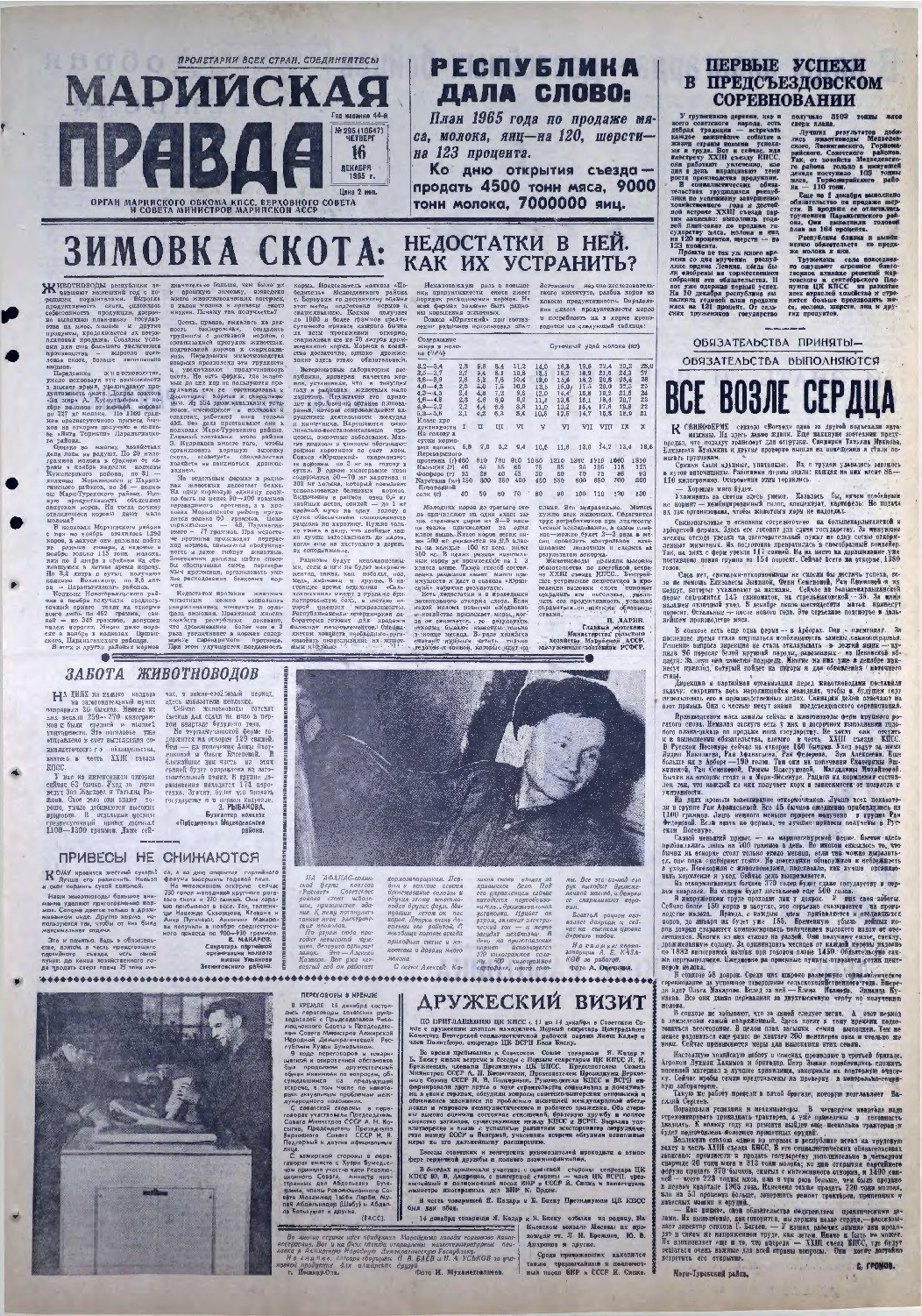 Газета «Марийская правда» от 16.12.1965