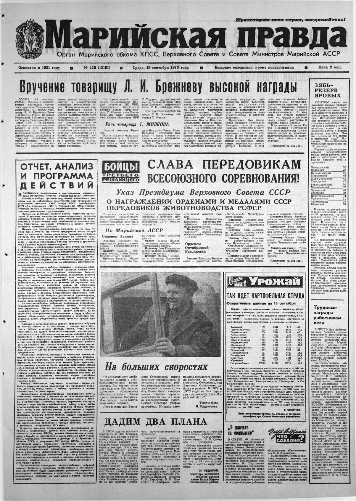 Газета «Марийская правда» от 19.09.1973