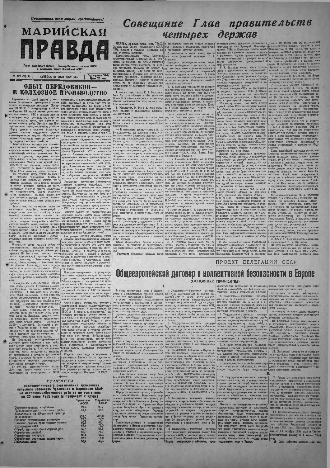 Газета «Марийская правда» от 23.07.1955