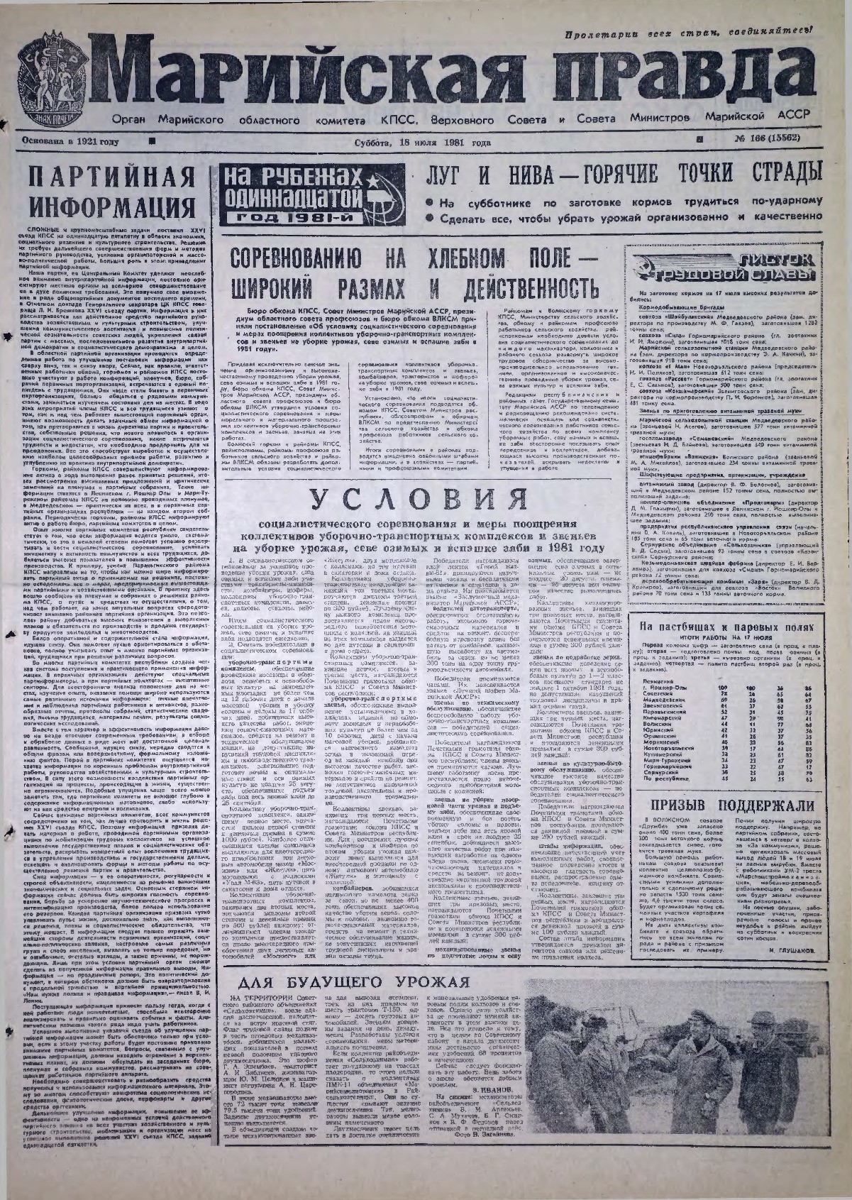Газета «Марийская правда» от 18.07.1981