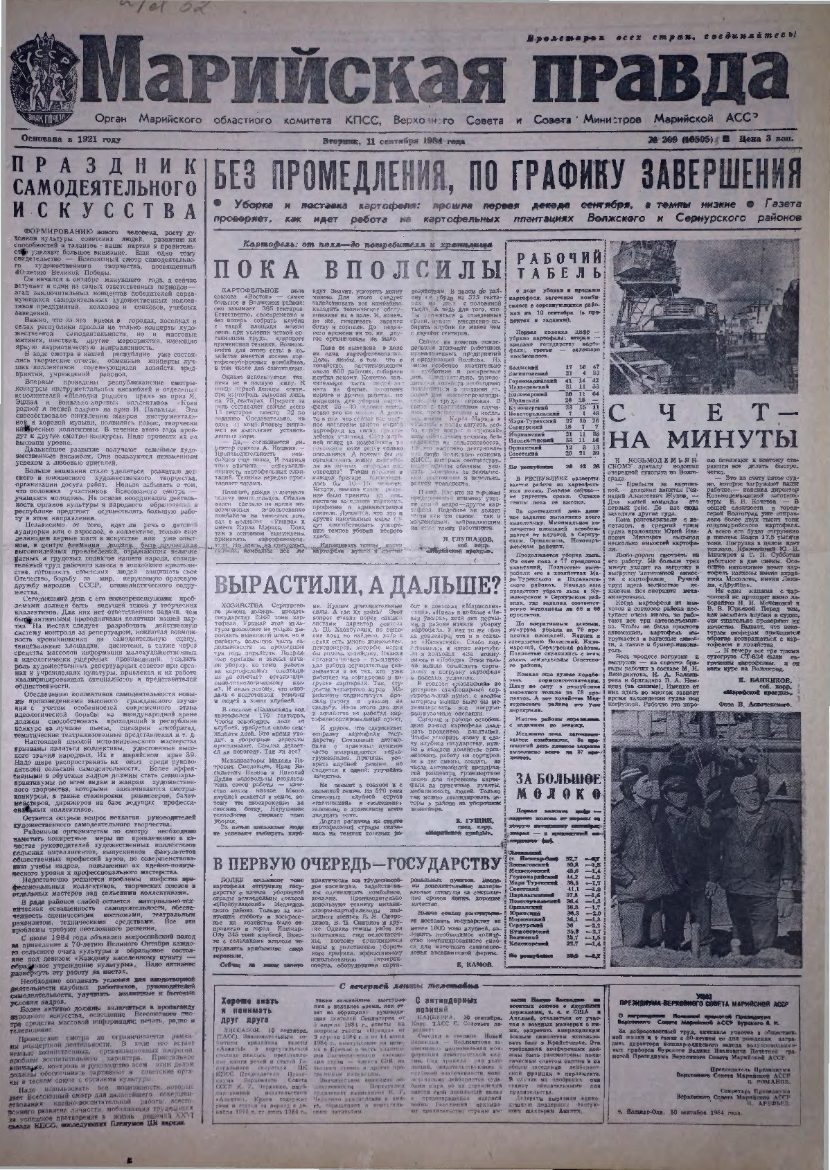 Газета «Марийская правда» от 11.09.1984