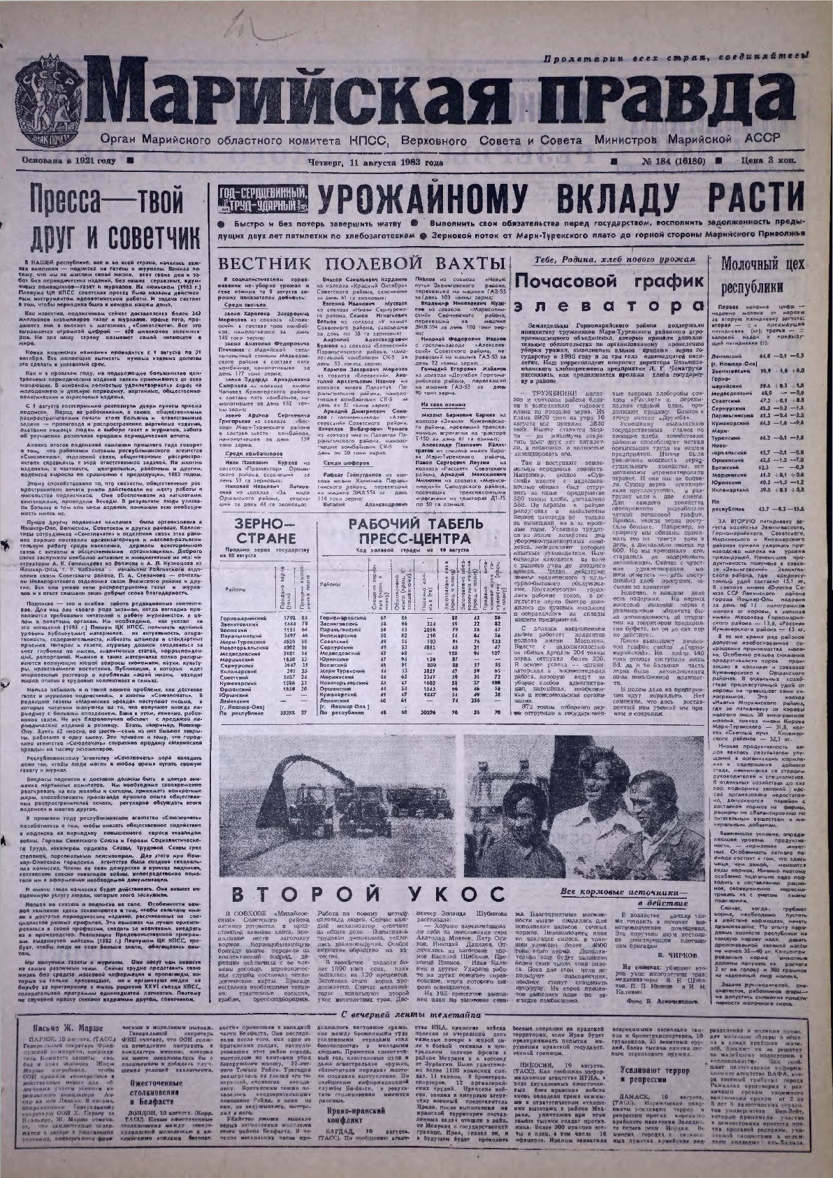 Газета «Марийская правда» от 11.08.1983