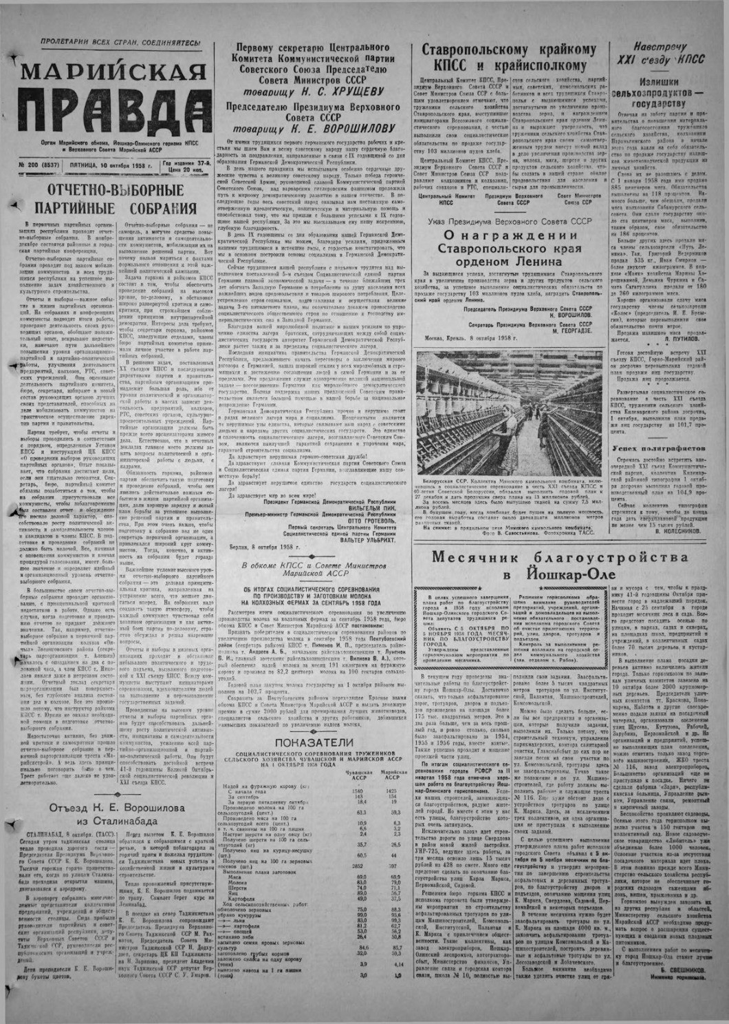 Газета «Марийская правда» от 10.10.1958