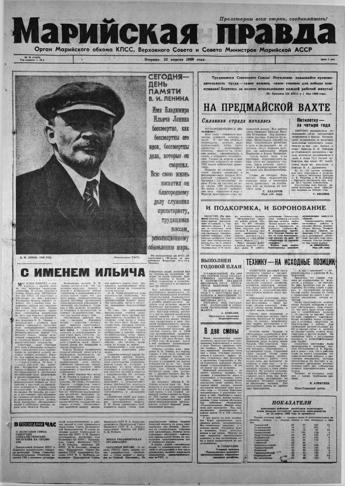 Газета «Марийская правда» от 22.04.1969