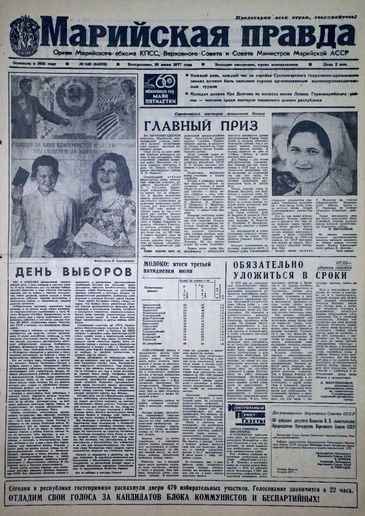 Газета «Марийская правда» от 19.06.1977