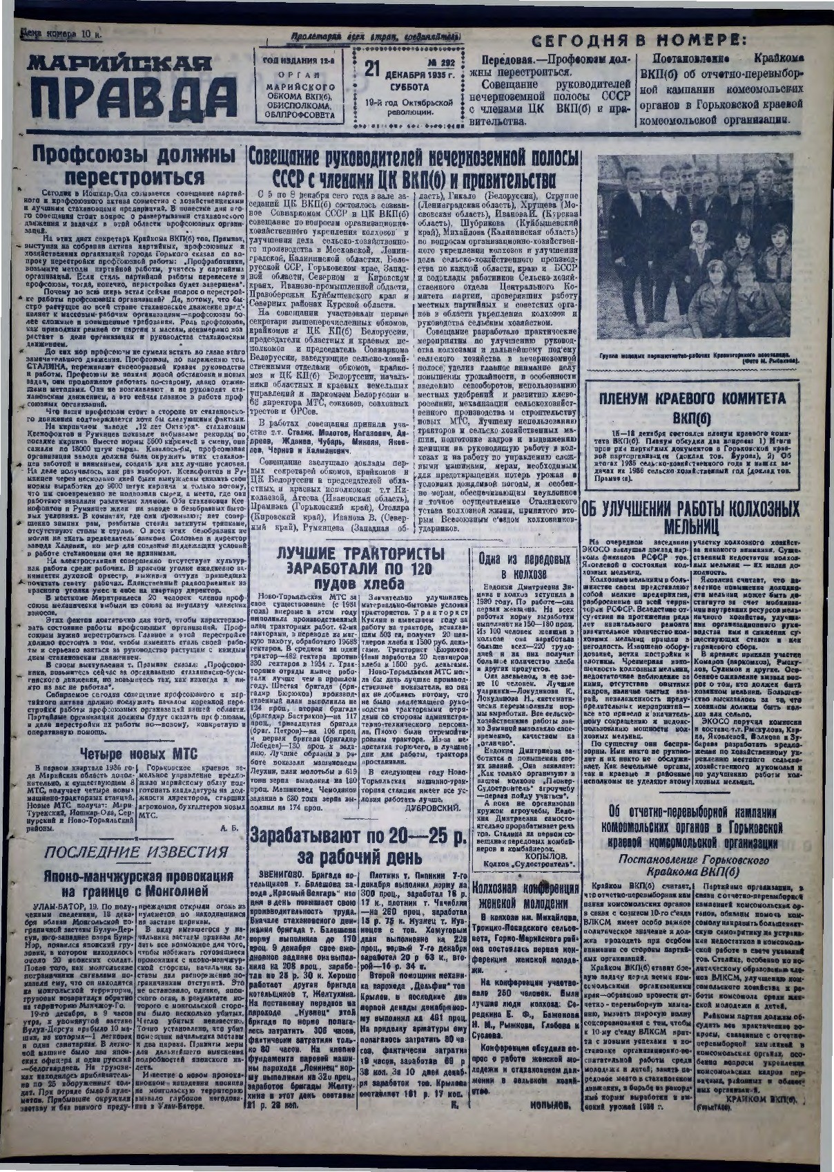 Газета «Марийская правда» от 21.12.1935