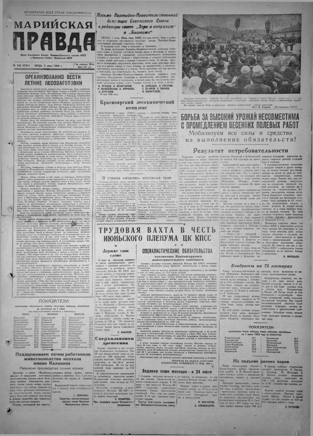 Газета «Марийская правда» от 03.06.1959