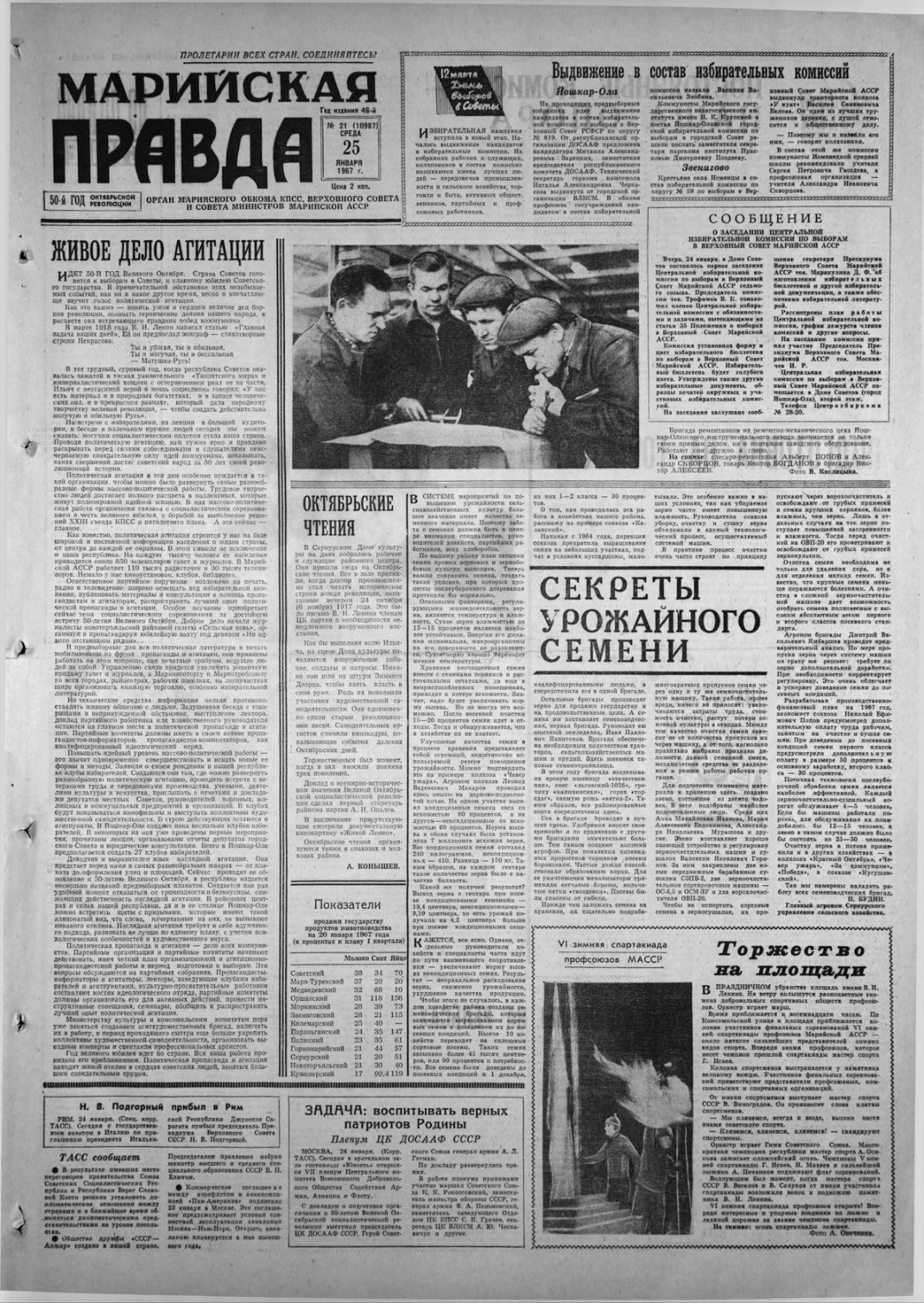 Газета «Марийская правда» от 25.01.1967