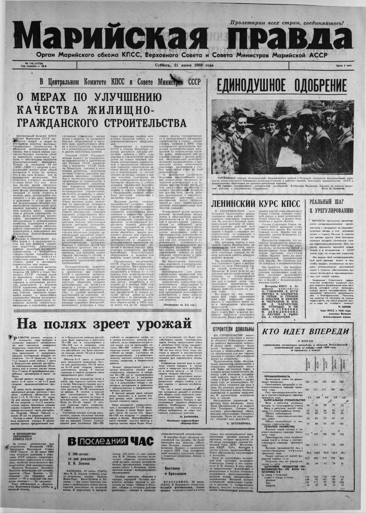 Газета «Марийская правда» от 21.06.1969