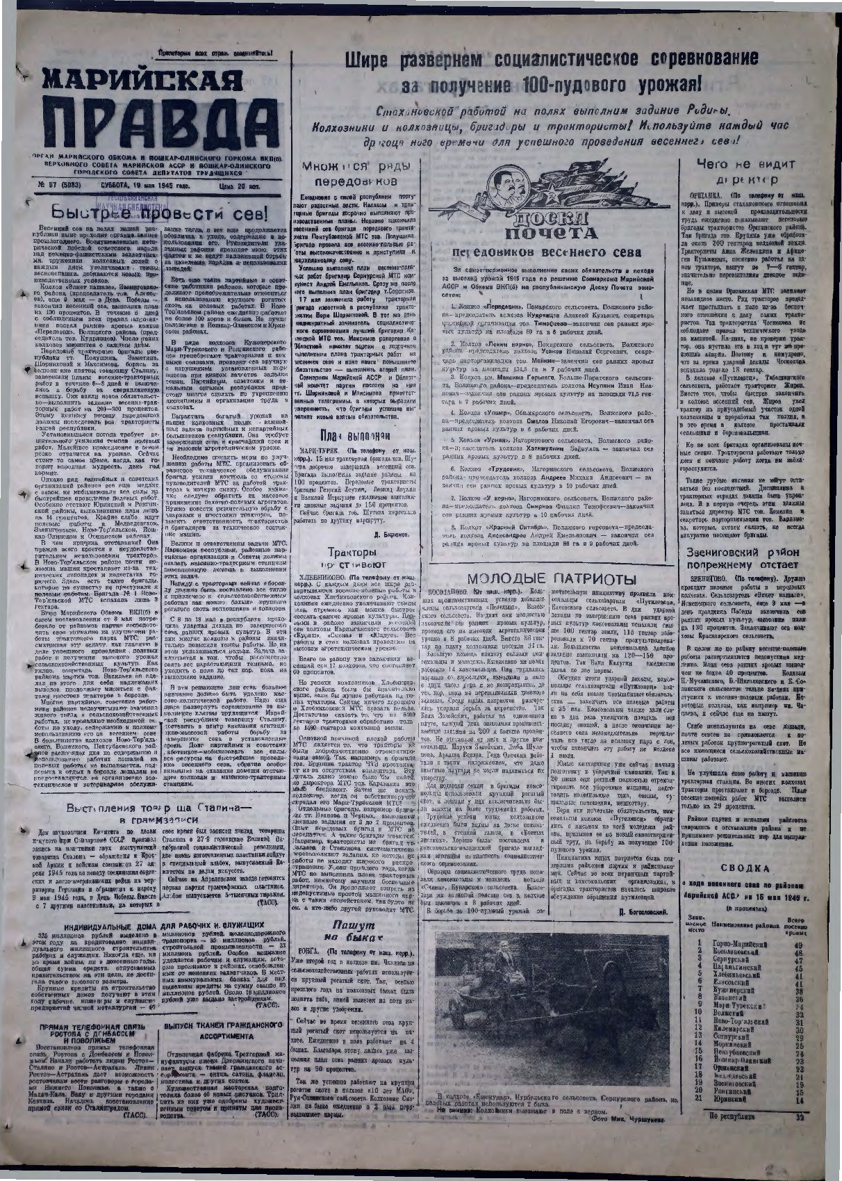 Газета «Марийская правда» от 19.05.1945