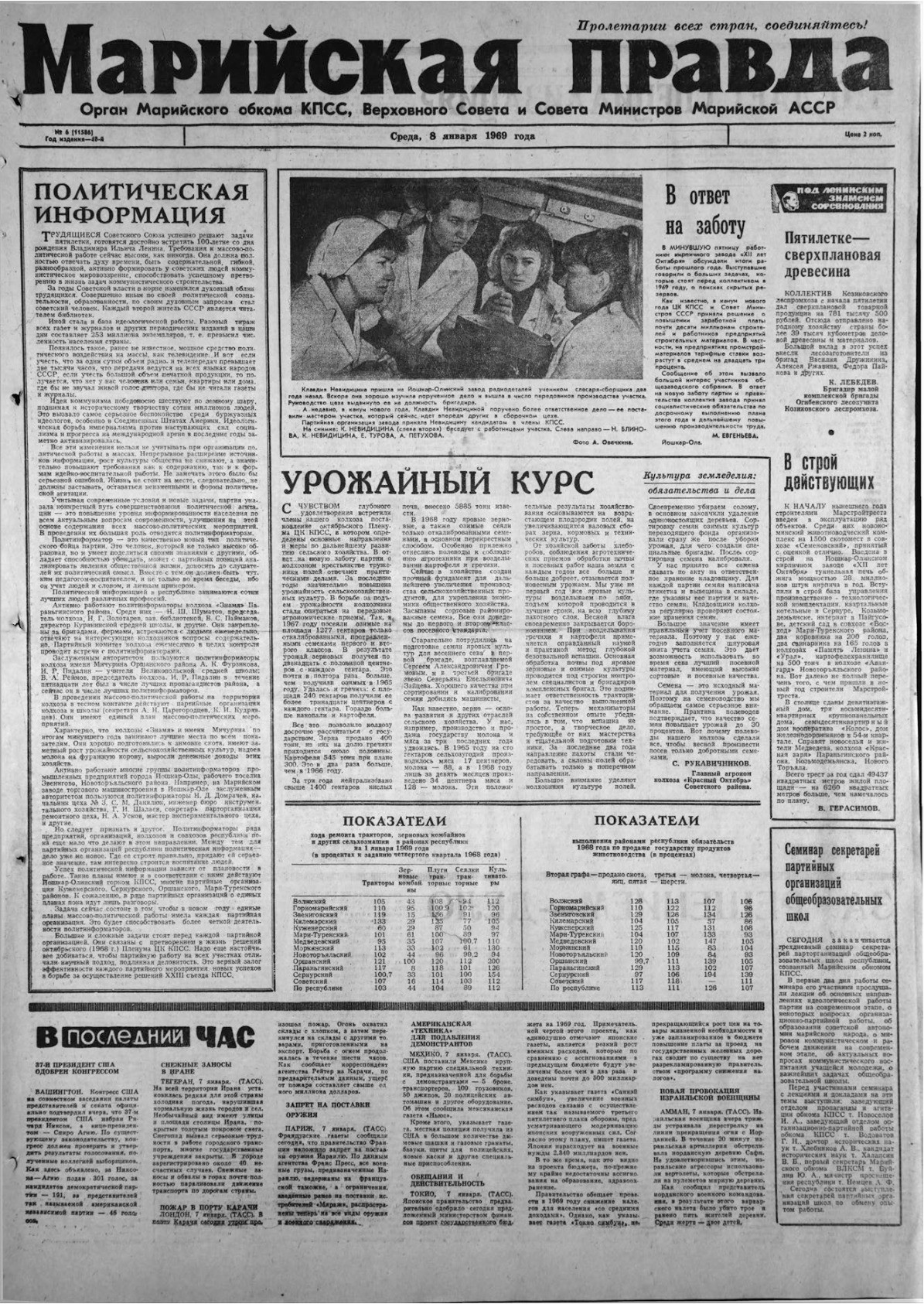 Газета «Марийская правда» от 08.01.1969