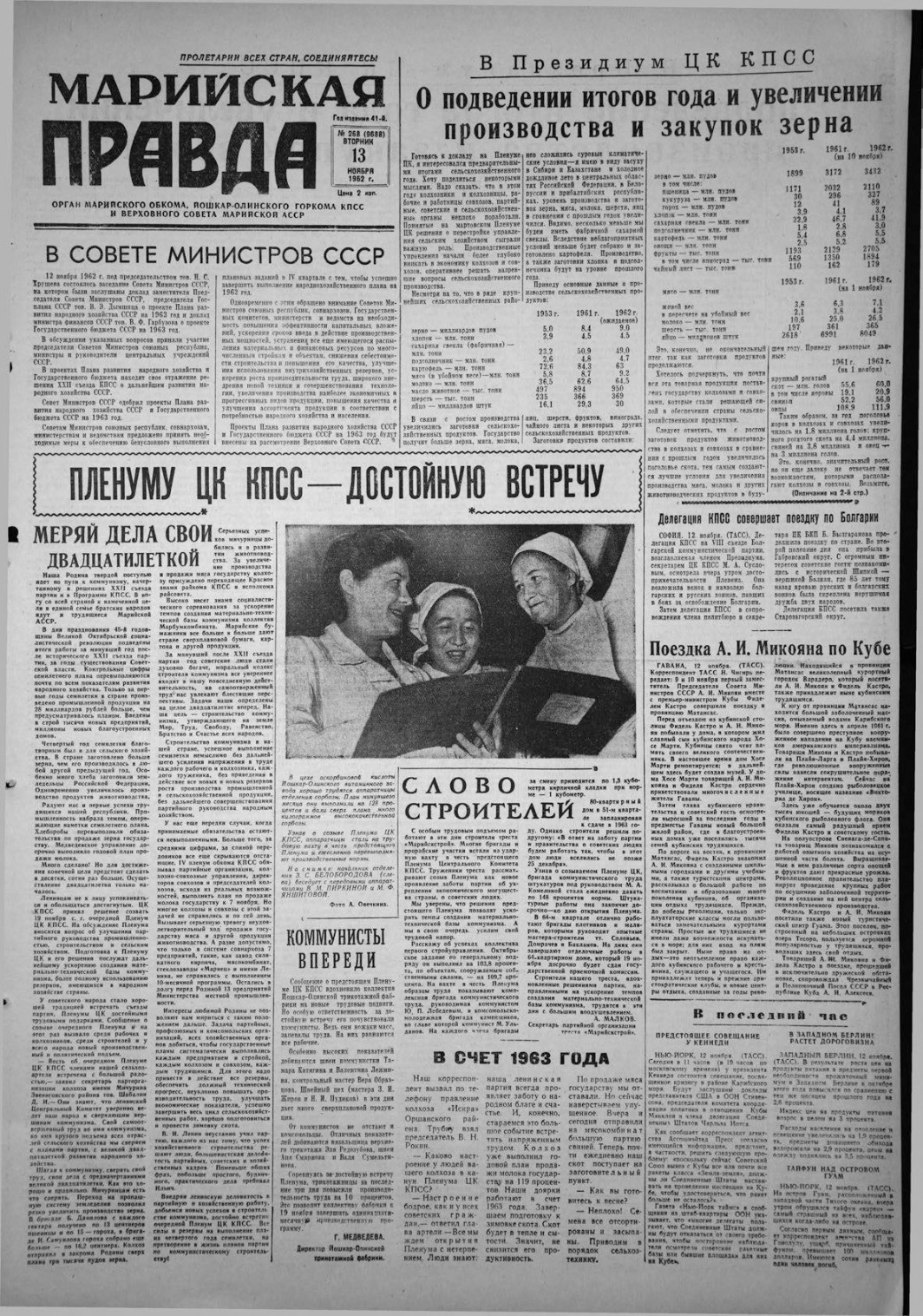 Газета «Марийская правда» от 13.11.1962