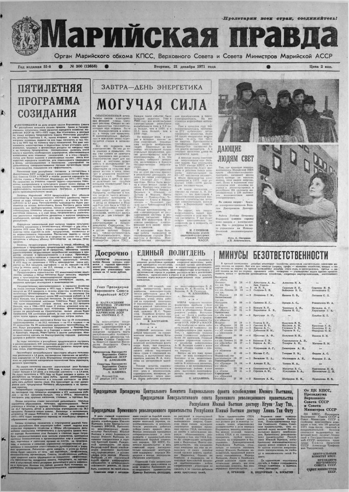 Газета «Марийская правда» от 21.12.1971