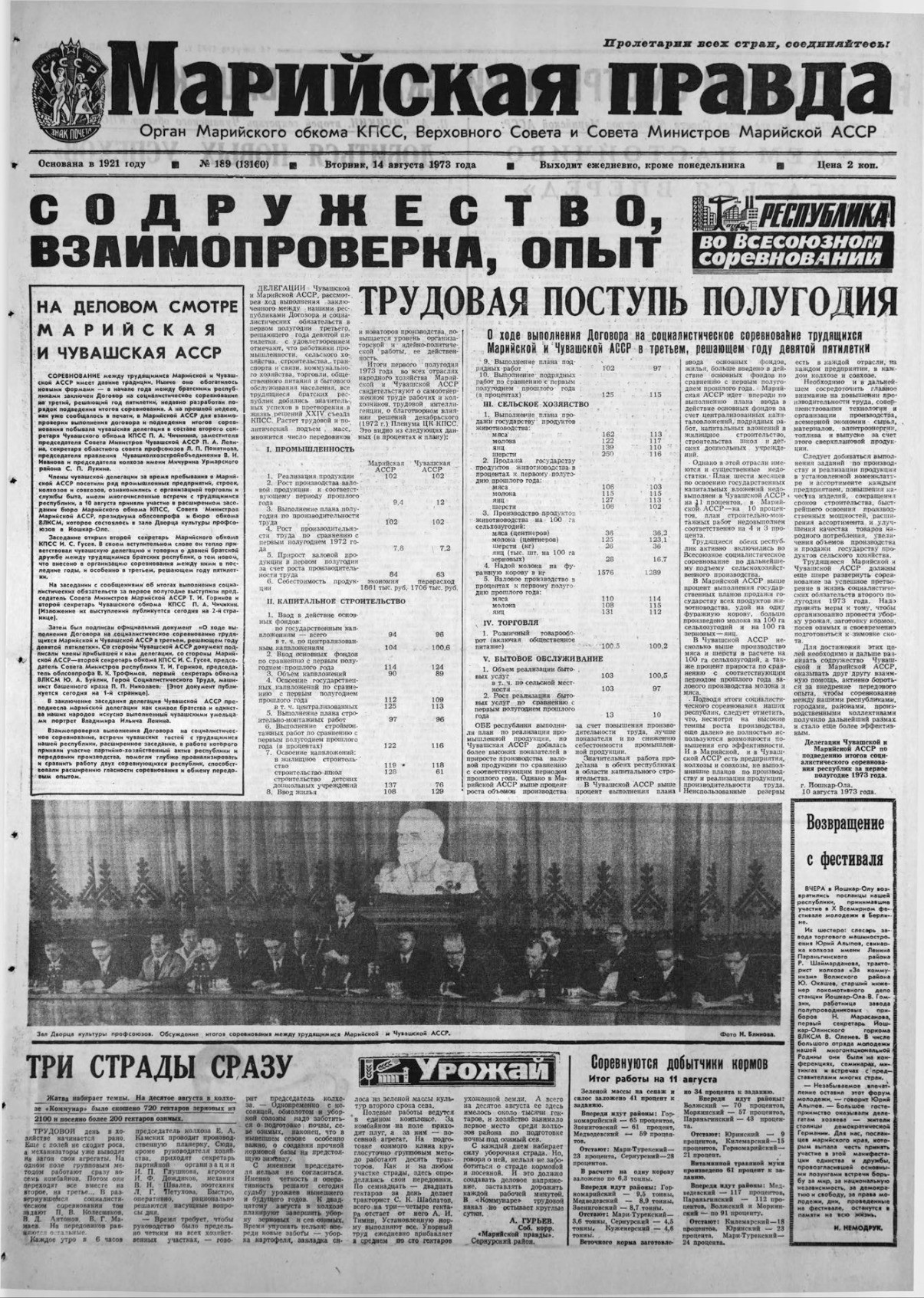 Газета «Марийская правда» от 14.08.1973