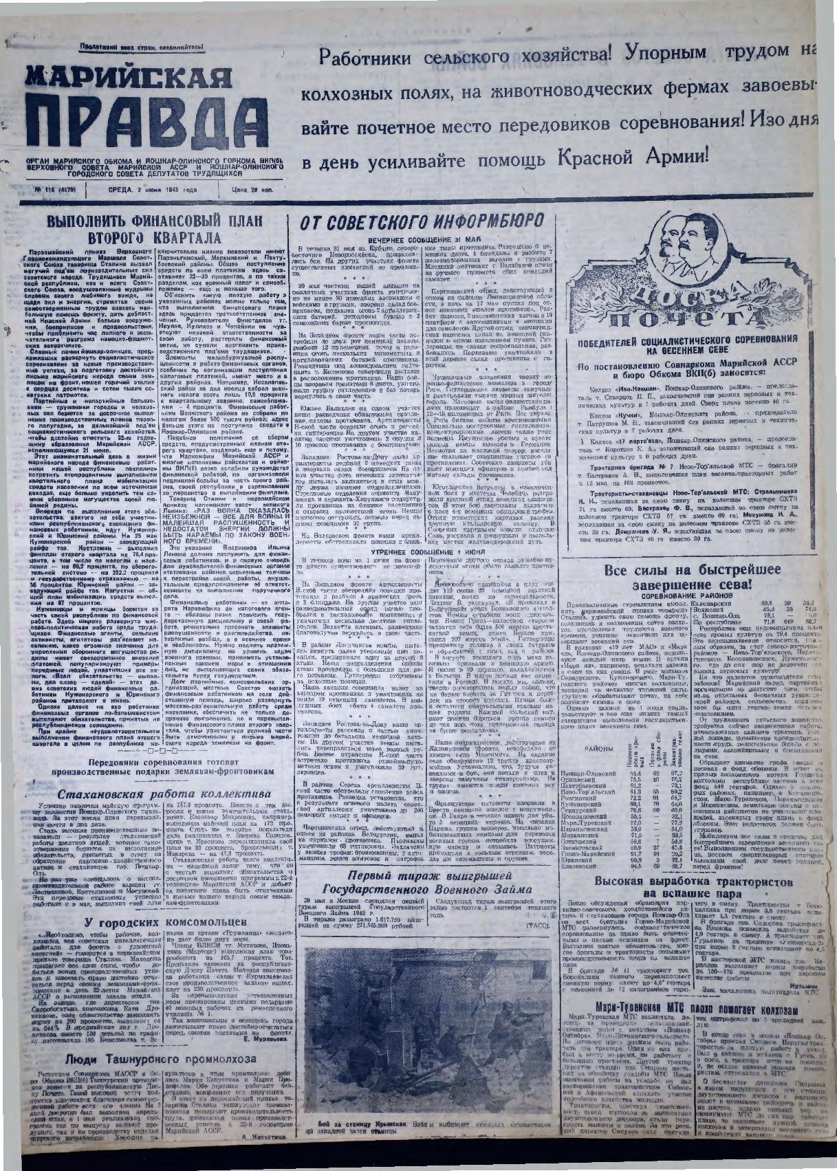 Газета «Марийская правда» от 02.06.1943
