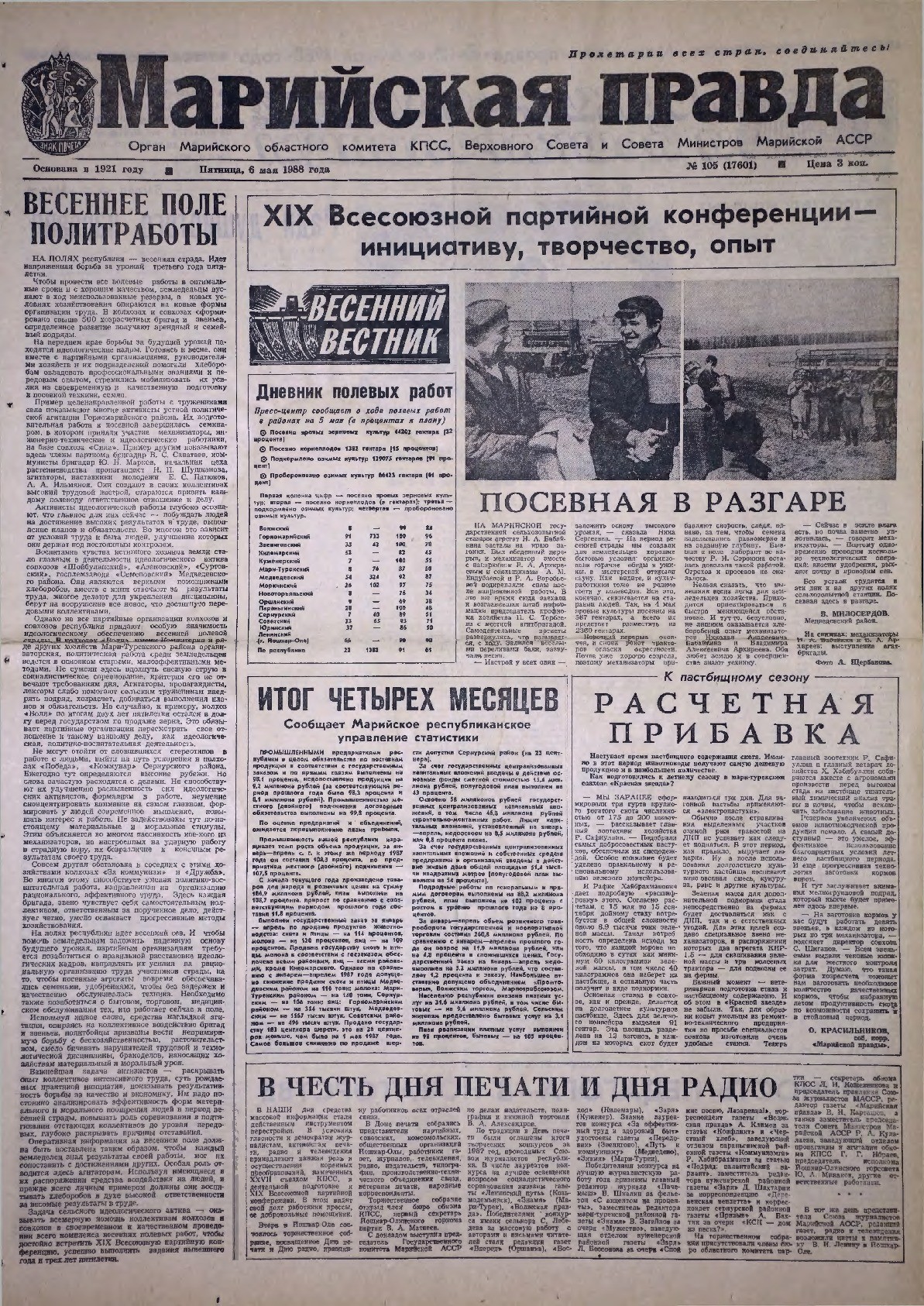 Газета «Марийская правда» от 06.05.1988
