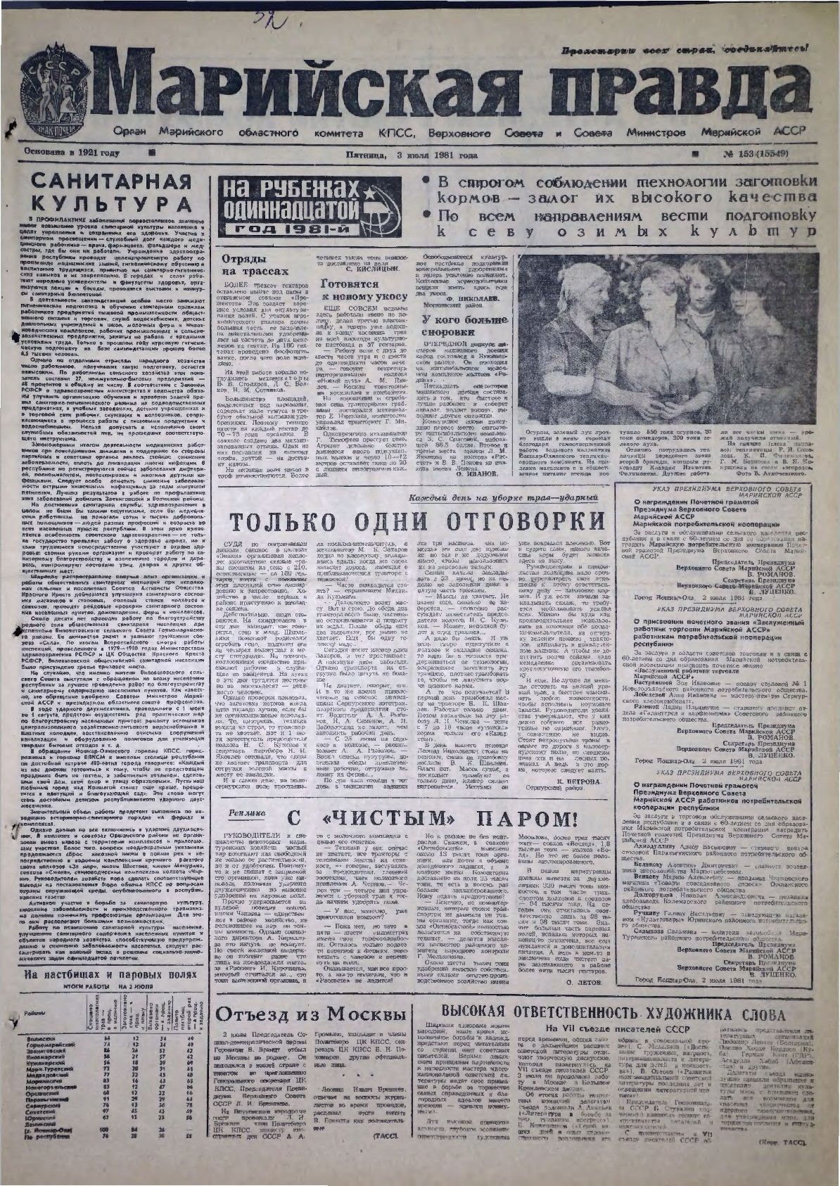 Газета «Марийская правда» от 03.07.1981