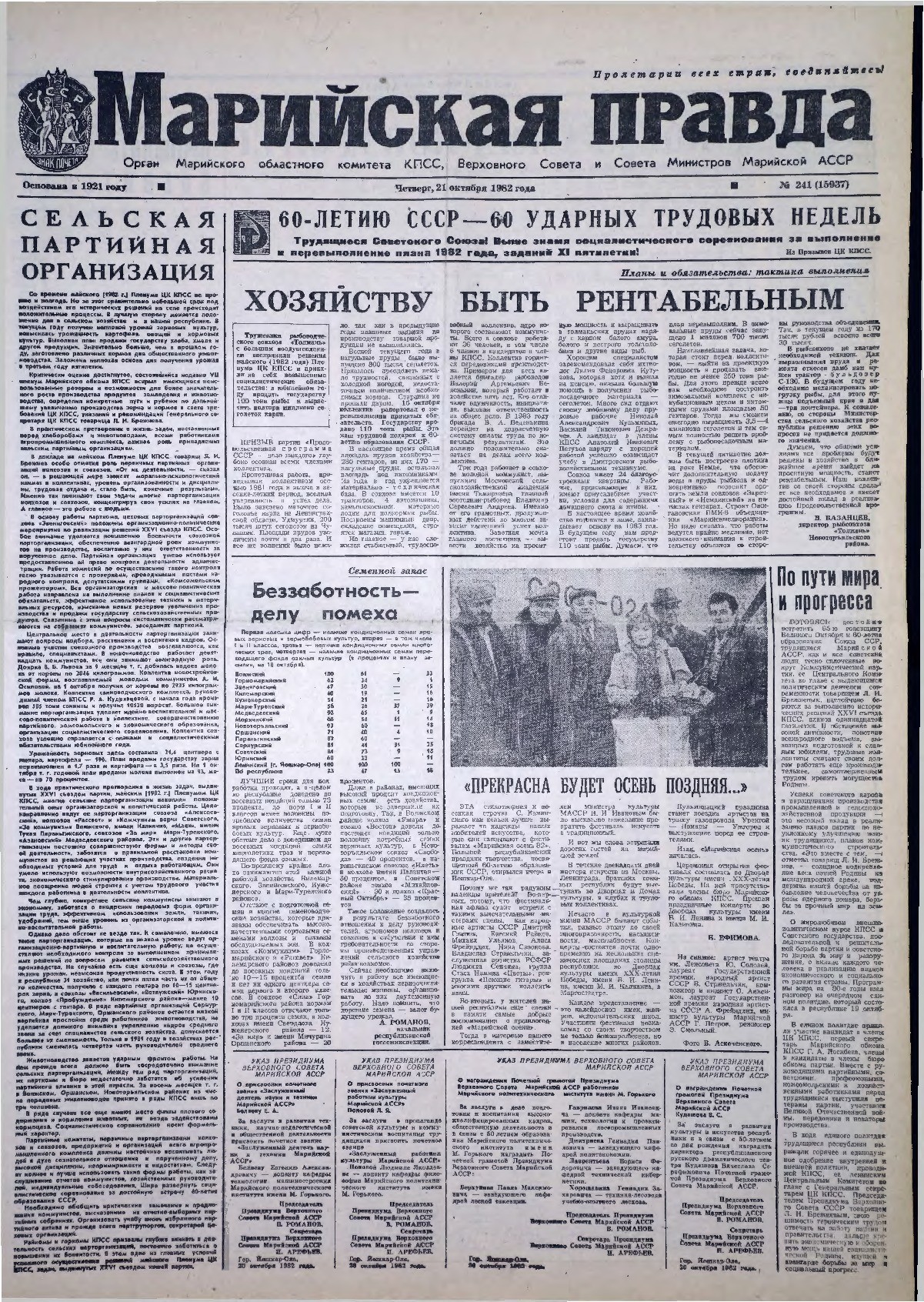 Газета «Марийская правда» от 21.10.1982