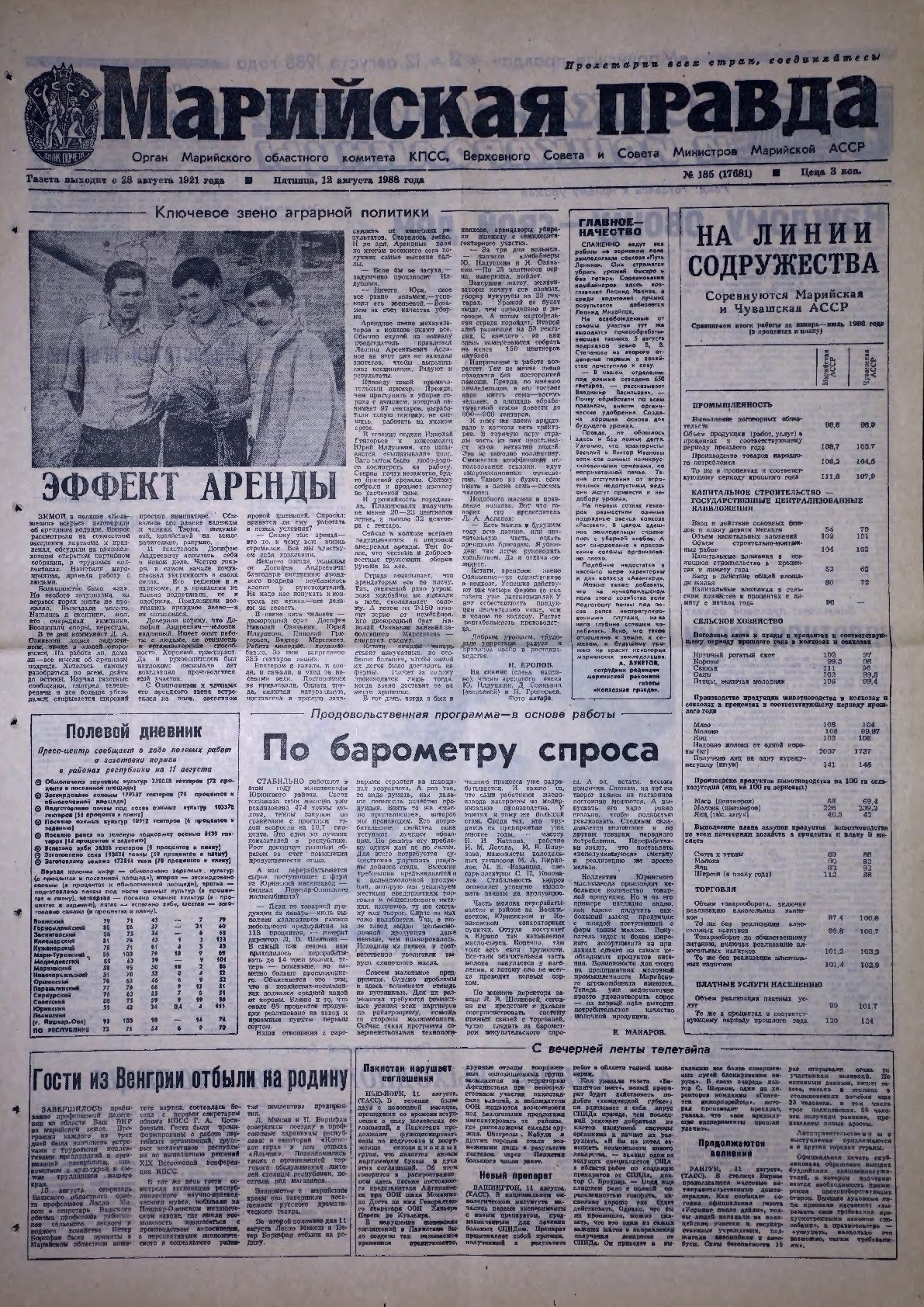 Газета «Марийская правда» от 12.08.1988